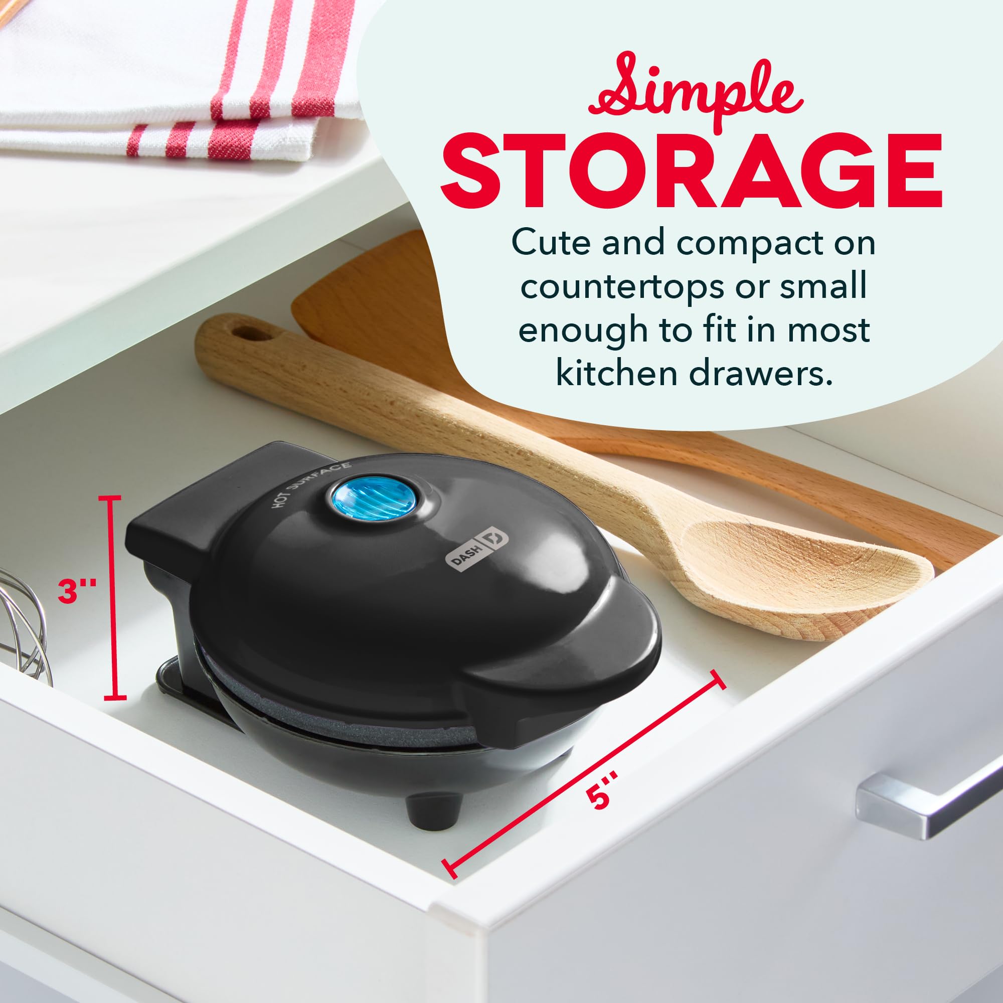 Dash Mini Maker: Compact Waffle Maker for Individual Waffles, Paninis & Hash Browns - Perfect for Quick Breakfast, Lunch or Snacks On-The-Go - Black - Ideal for Dorms, Offices & Small Kitchens