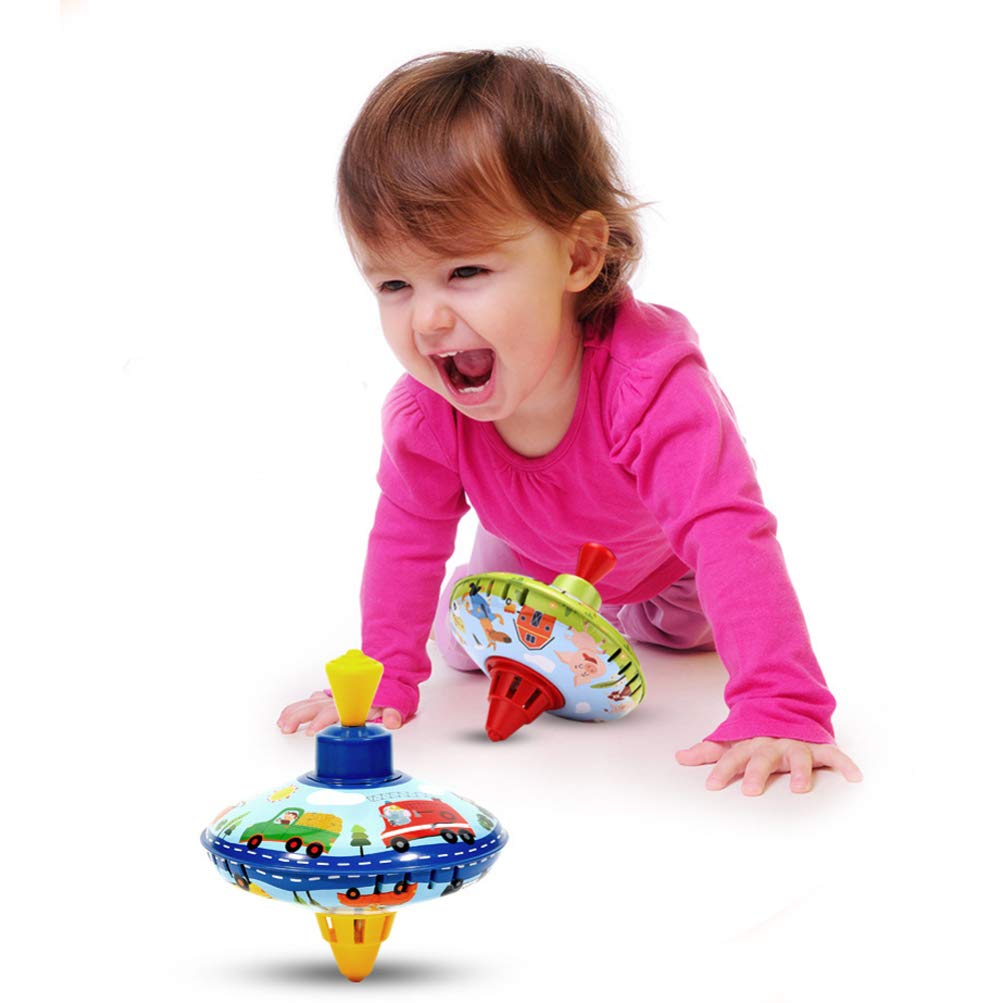 STOBOK Cartoon Animal Printed Metal Spinning Top Toy - High Balance Gyroscope for Kids, Educational STEM Toy, Party Favor & Kindergarten Learning Tool (Green) - Perfect for Birthday Gifts, Classroom Activities & Fun Family Game Time
