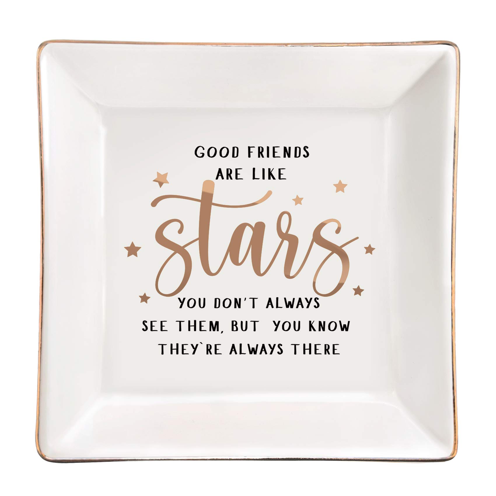 ELEGANTPARK Ceramic Ring Dish for Women - Elegant Jewelry Tray for Rings, Earrings & Trinkets - Perfect Friendship Gift for Her, BFF, Christmas & Birthday - Square Decorative Holder for Vanity, Dresser or Nightstand