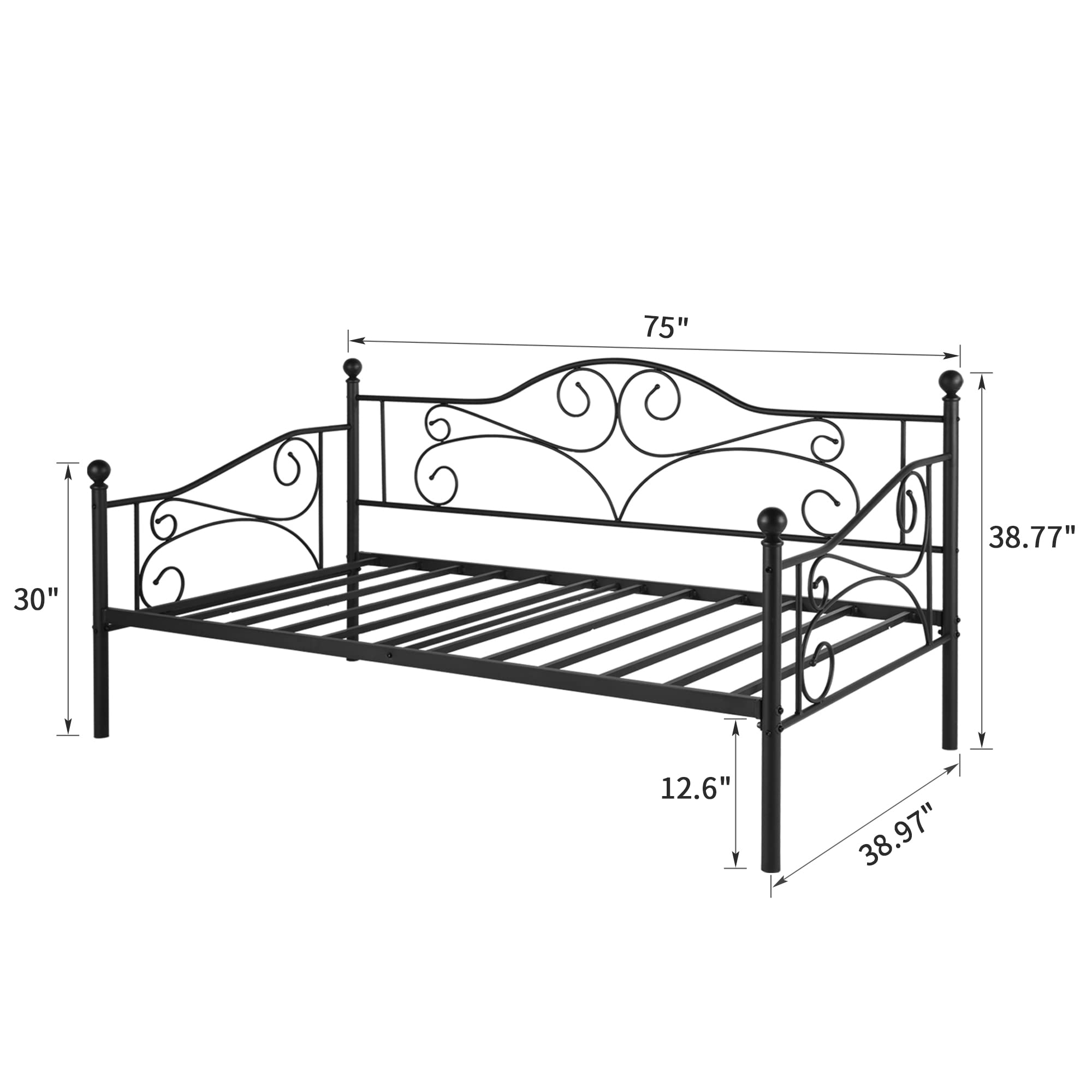 VECELO Premium Twin Size Metal Daybed Frame with Steel Slat Support, Sturdy Legs & Headboard - Mattress Foundation, Multi-Functional Furniture in Black | Perfect for Guest Rooms, Dormitories & Small Spaces