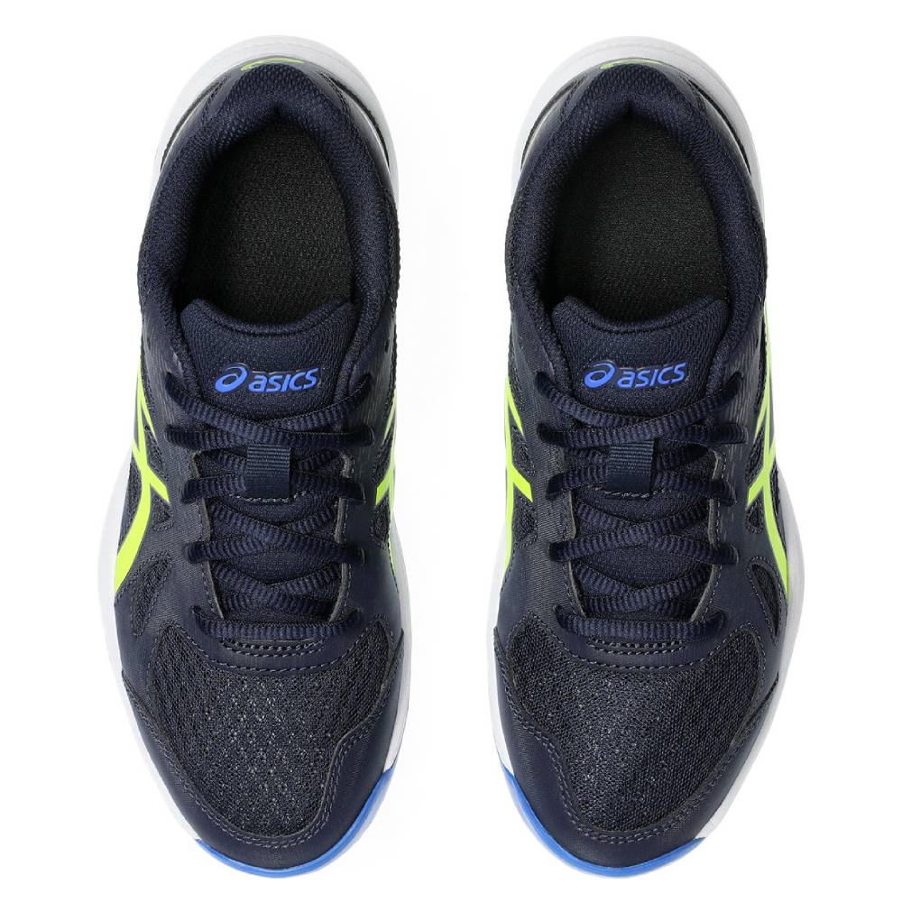 ASICS Upcourt 6 GS Junior Indoor Court Shoes for Kids - Midnight/Safety Yellow | Lightweight Volleyball & Badminton Shoes for Girls & Boys | Perfect for Indoor Sports & Gym Classes