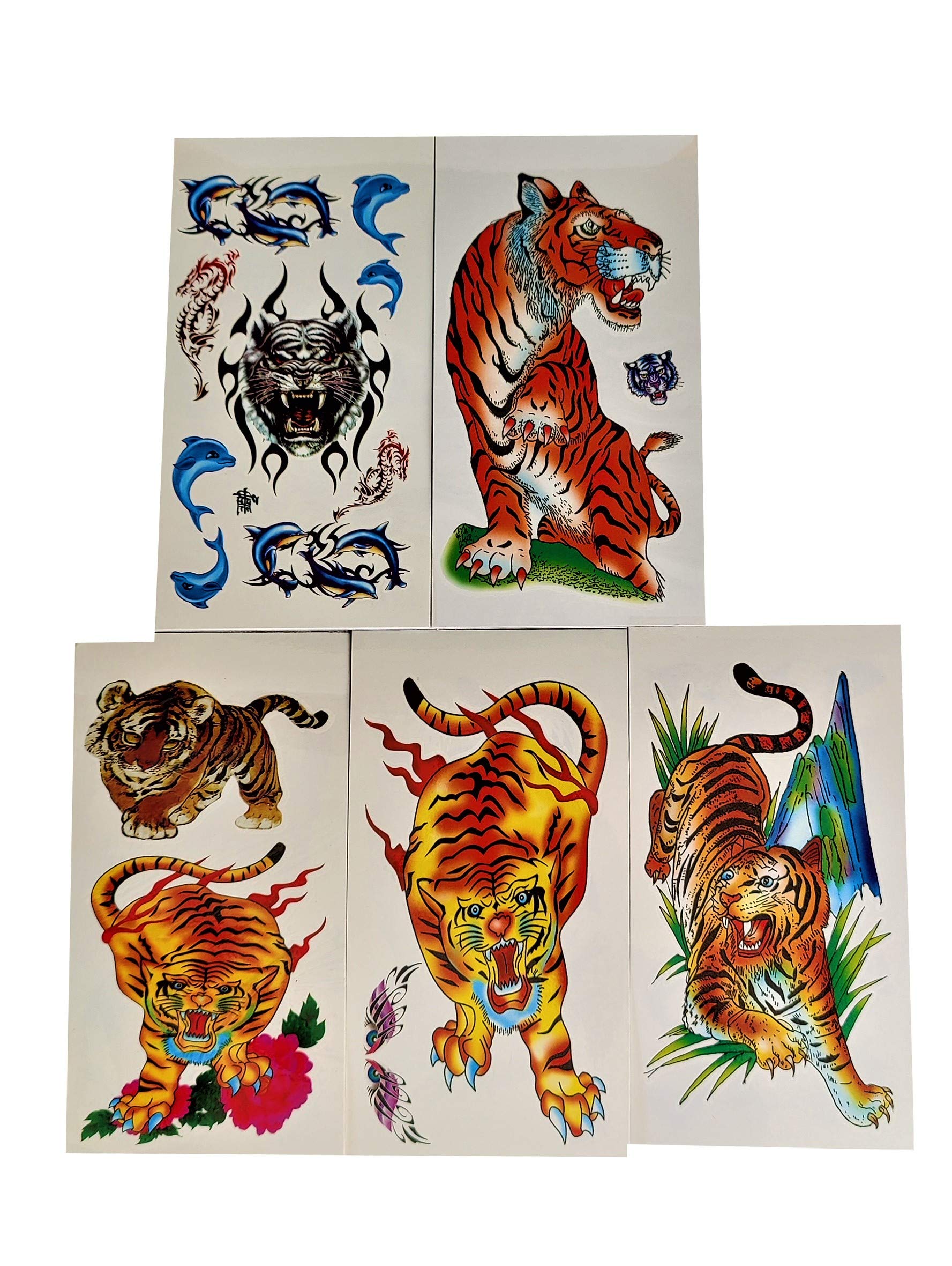 SSKR Pack of 2 Temporary Tattoo Booklets - Tiger Design Body Art Stickers for Kids & Adults | Perfect for Birthday Parties, Halloween Costumes & Festival Events | Safe & Fun Fake Tattoos for All Ages