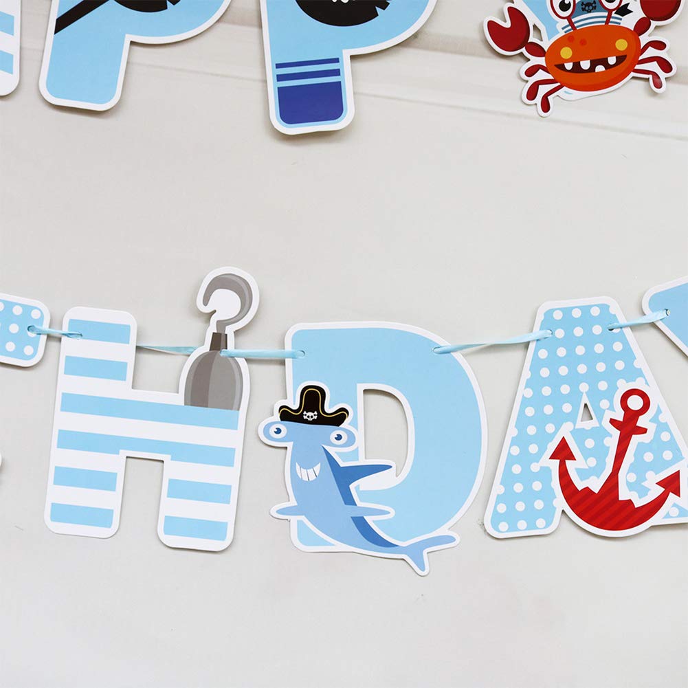 Pirate Birthday Banner Decorations - Pirate Party Supplies for Kids, Boys & Girls - Happy Birthday Banner for 1st, 2nd, 3rd, 4th Birthday & Baby Shower - Perfect for Pirate Themed Parties, Classroom Decor & Photo Backdrops