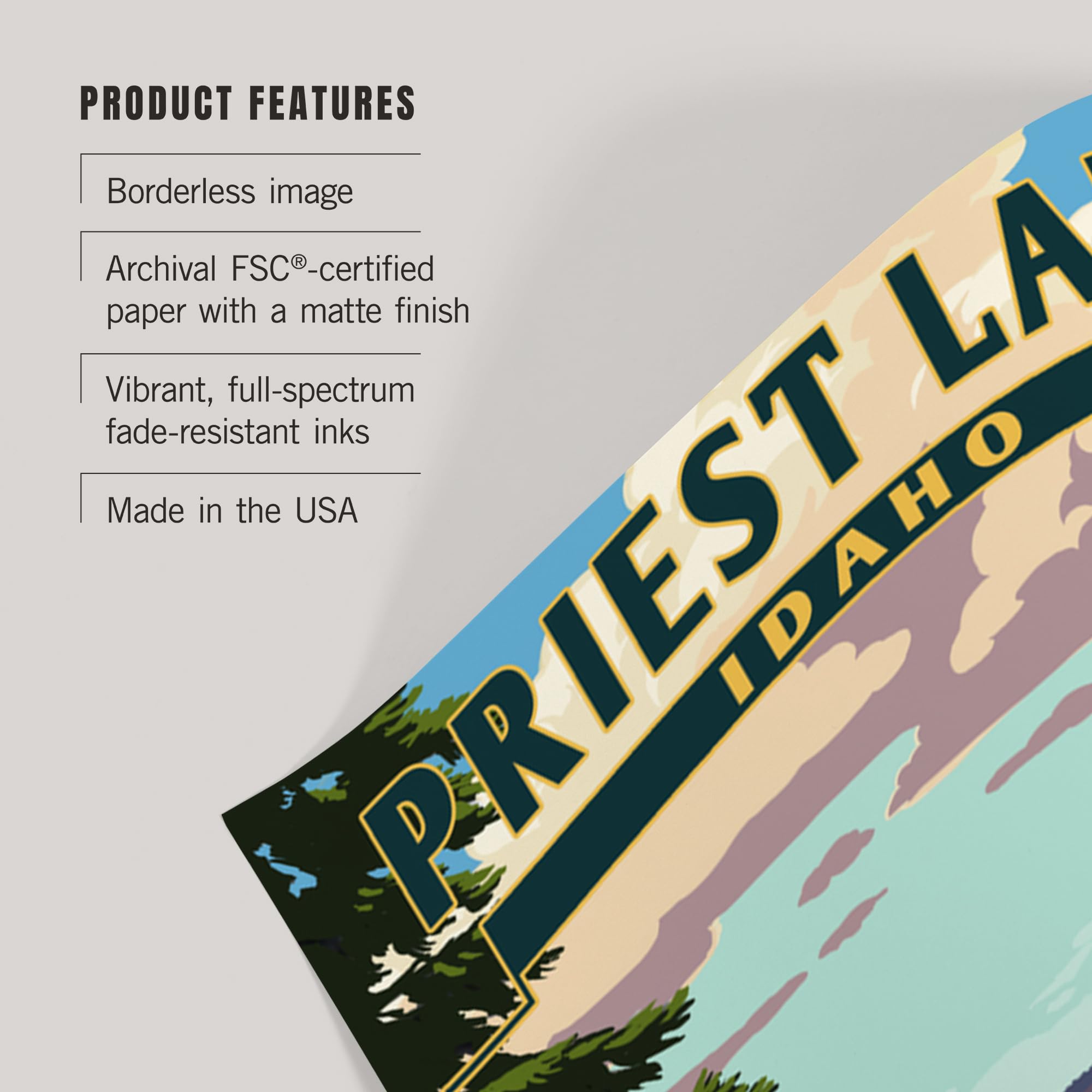 Lantern Press 36x54 Inch Giclee Art Print - Priest Lake Idaho Landscape Wall Decor with Chairs and Lake Scene - Perfect for Living Room, Bedroom or Office Decor