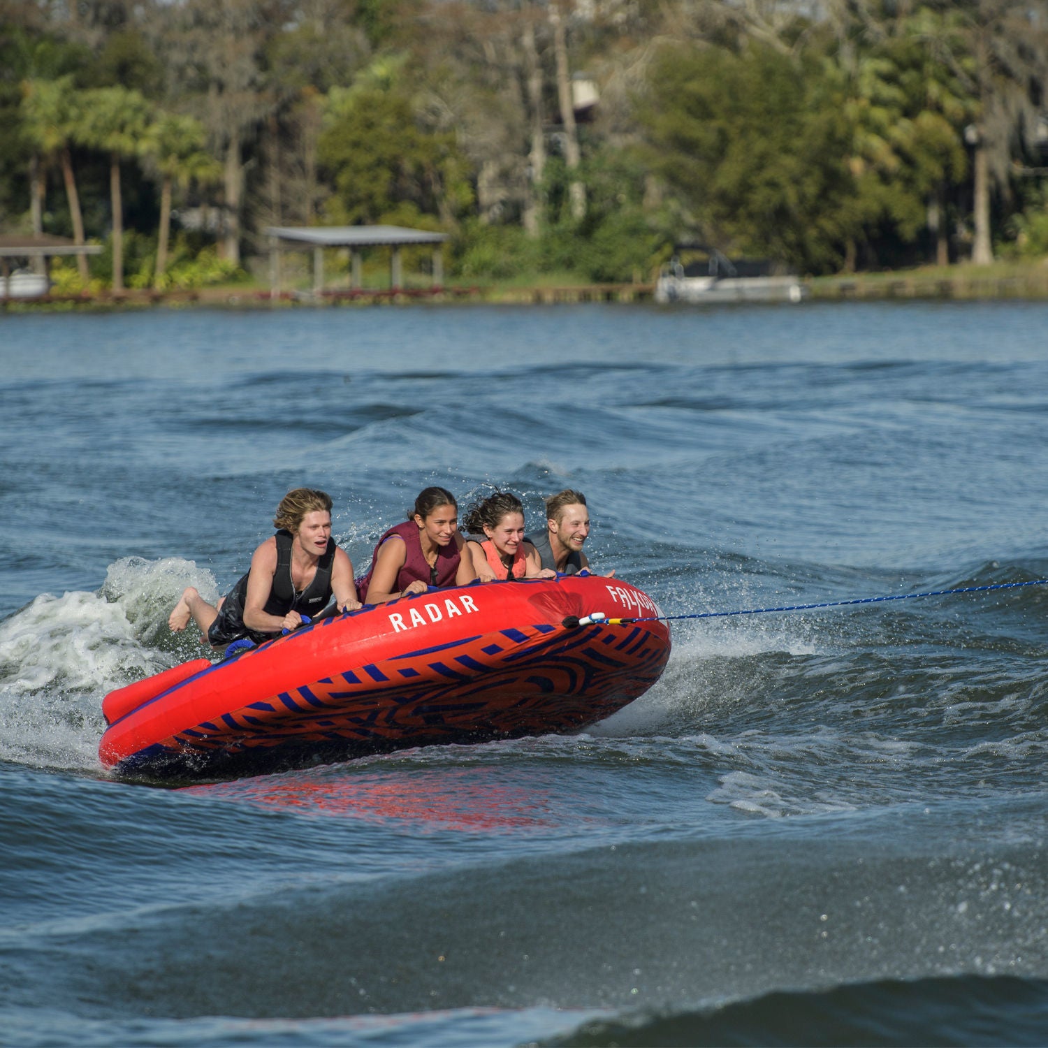 Radar Falkor Marshmallow Top Towable Tube - 4 Person Inflatable Water Tube for Boating, Lake & Beach Fun - Perfect for Family Rafting and Summer Water Activities