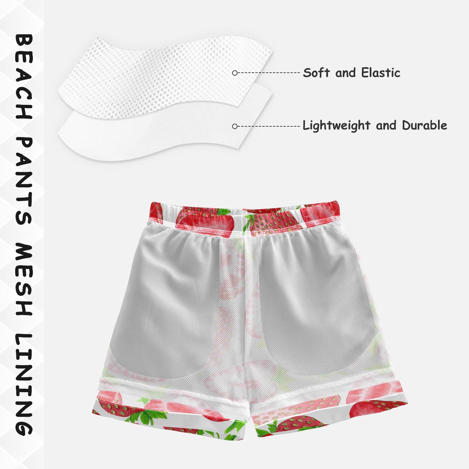Dussdil Watercolor Juicy Strawberries Boys Swim Trunks - Quick Dry Kids Toddler Swimwear for Beach, Pool & Summer Activities | Cute Bathing Suits for Boys