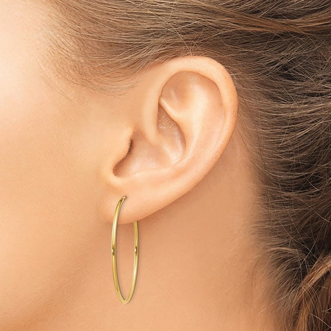 14K Yellow Gold Hollow Tube Hoop Earrings for Women - 1.25mm Thin Endless Hoops, 32x30mm Wide, Lightweight & Hypoallergenic - Perfect for Everyday Wear, Office & Special Occasions