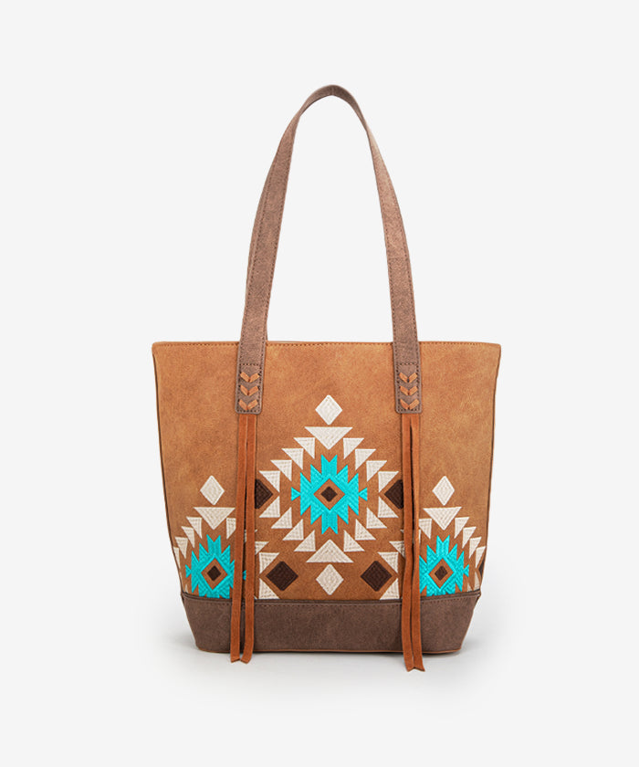 Montana West Aztec Embroidered Tote Bag Set for Women - Stylish Boho Shoulder Bag with Handmade Tribal Patterns - Perfect for Travel, Beach, Shopping & Everyday Use