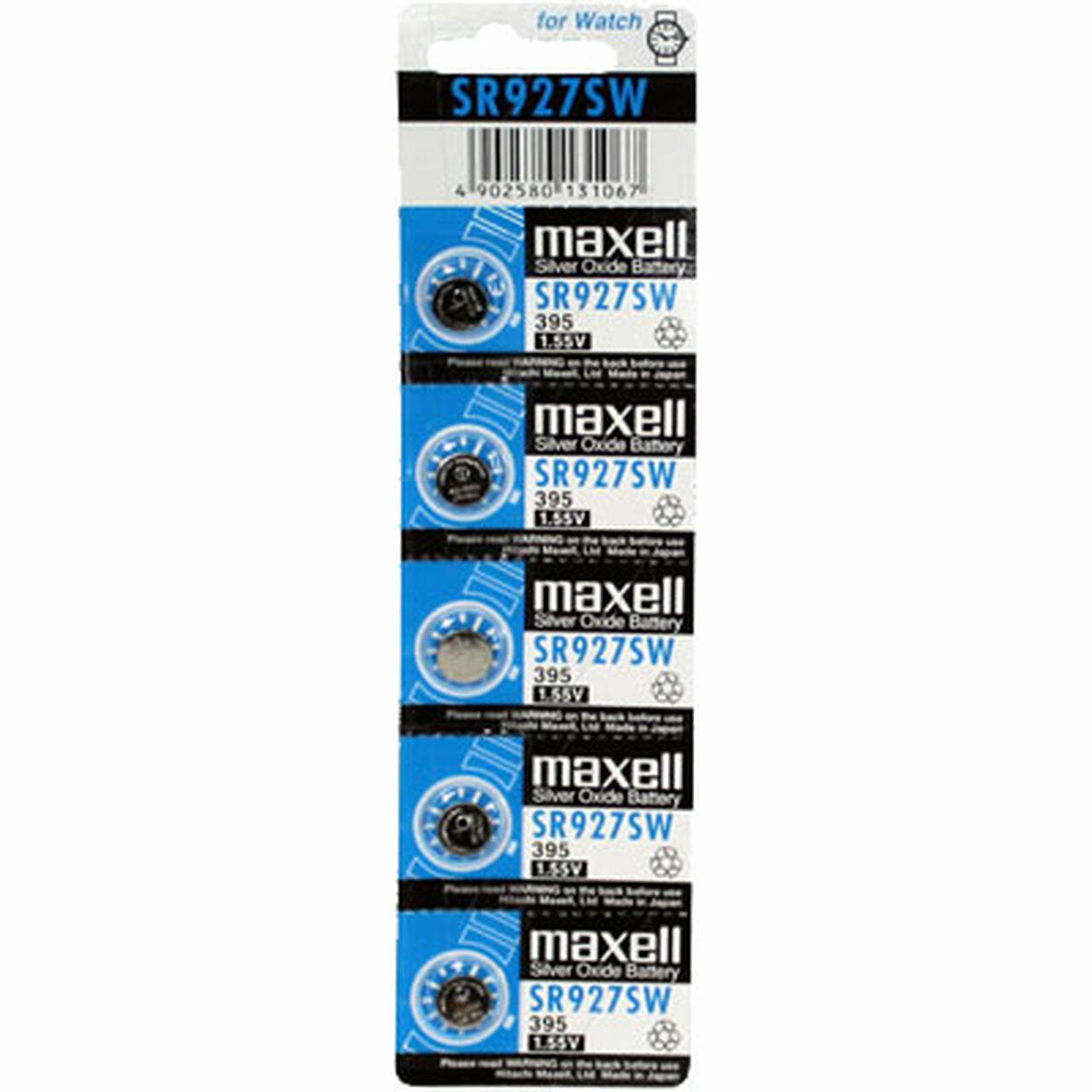 Maxell 399/395 SR927SW Silver Oxide Watch Batteries 5-Pack - Long-Lasting Power for Watches, Calculators & Small Electronics