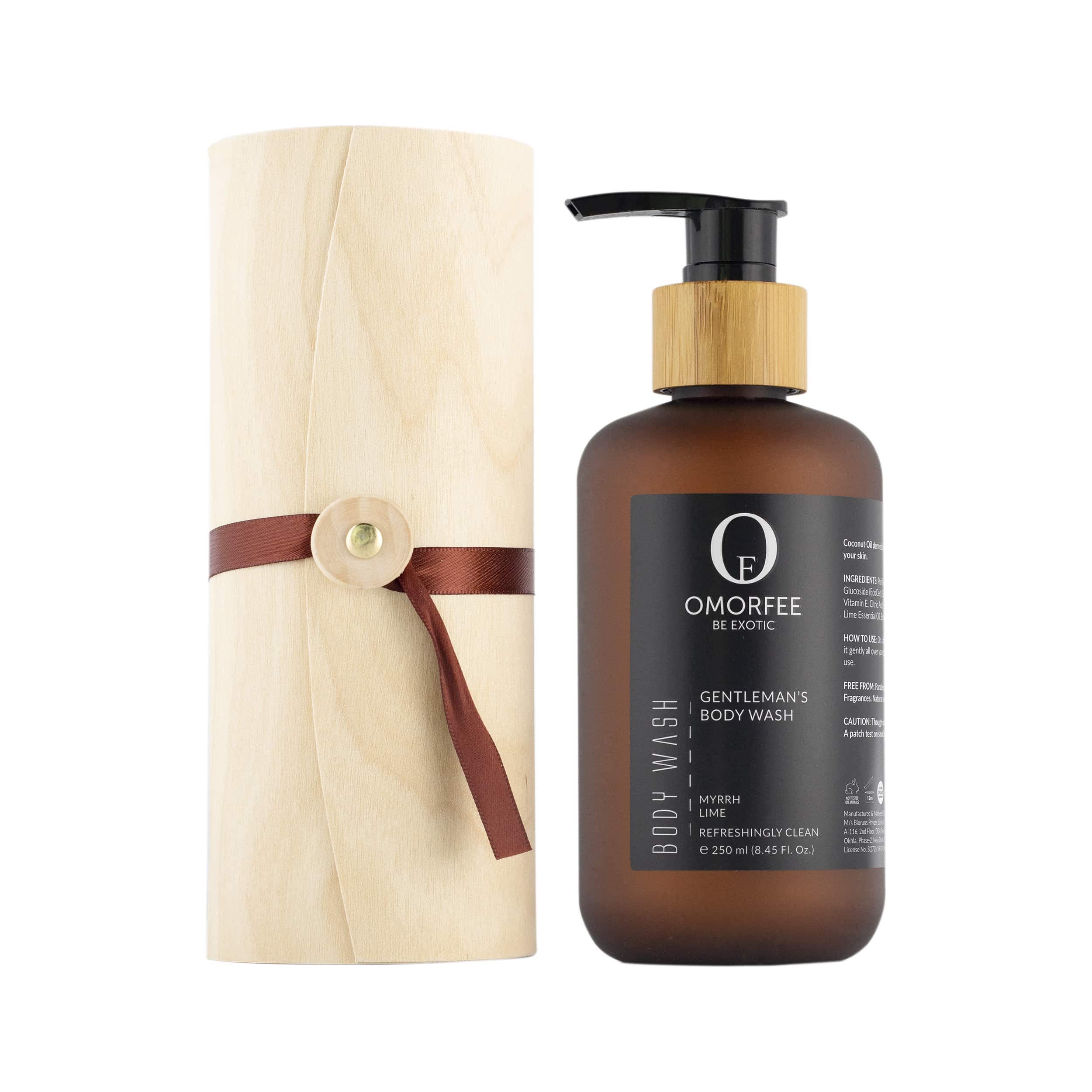 OMORFEE Organic Men's Body Wash - Natural Lime, Frankincense & Myrrh Oil Body Cleanser (250ml/8.45oz) | Hydrating & Refreshing Shower Gel for Daily Skincare Routine | Perfect Gift for Men