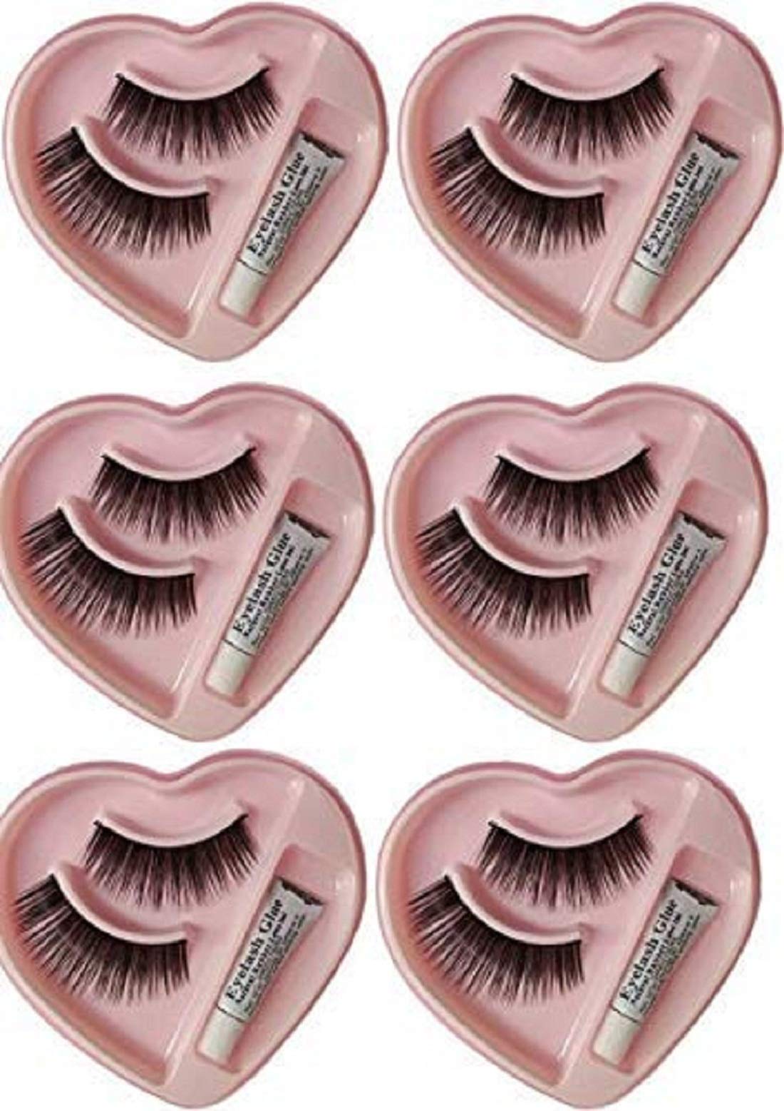 Angelie Heart Shape False Eyelashes with Glue - Natural Look (6 Pairs) - Perfect for Parties, Weddings & Special Occasions