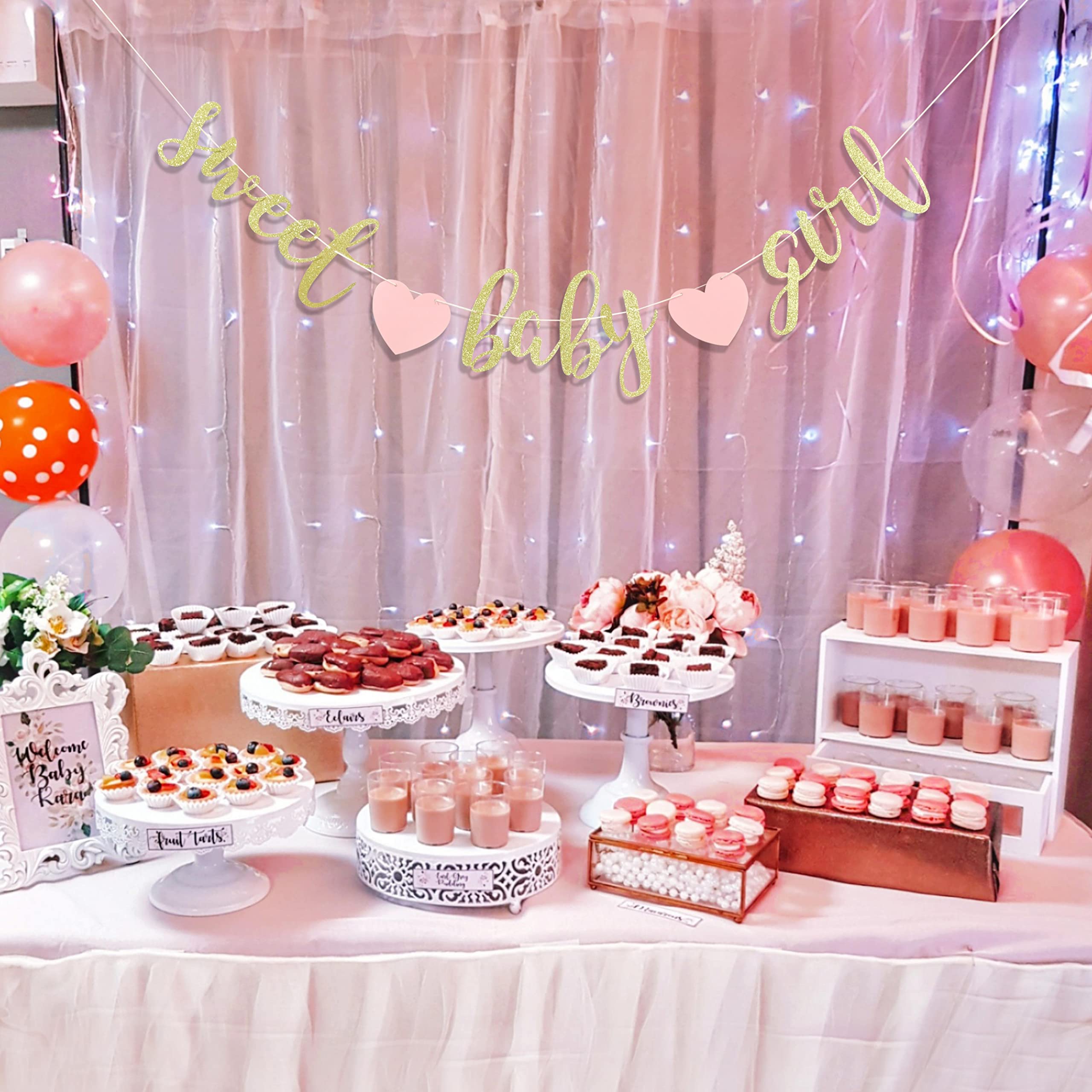 Sweet Baby Girl Banner - Gold Glitter It's a Girl Sign for Baby Shower, Gender Reveal & First Birthday Party Decorations | Perfect for Nursery, Photo Backdrops & Celebration Garlands