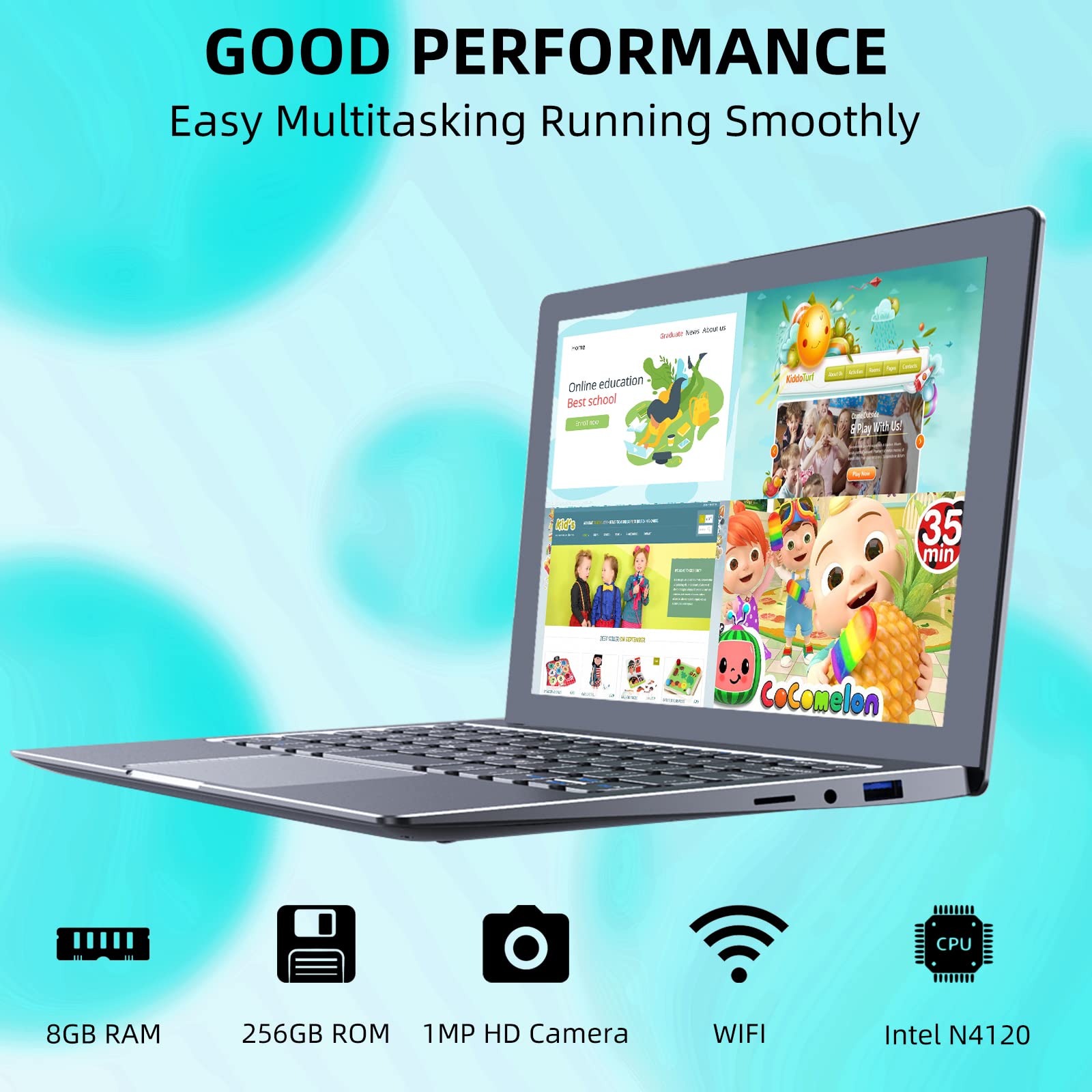 Aichiw 10.1-inch FHD Laptop - Windows 10, Intel Processor, 8GB DDR4 RAM, 256GB SSD, USB 3.0, Dual Band WiFi, Bluetooth, Mini HDMI (Gray) - Perfect for Work, Study & Entertainment