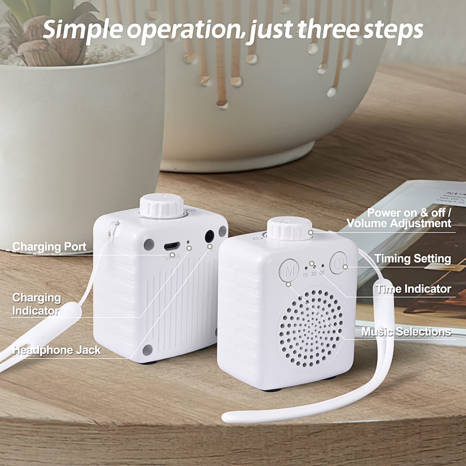 Fansbe Portable White Noise Machine for Sleep - 20 Soothing Sounds, Adjustable Volume, Compact Travel Size for Baby & Adults - Perfect for Home, Office, Travel & Nursery (White)