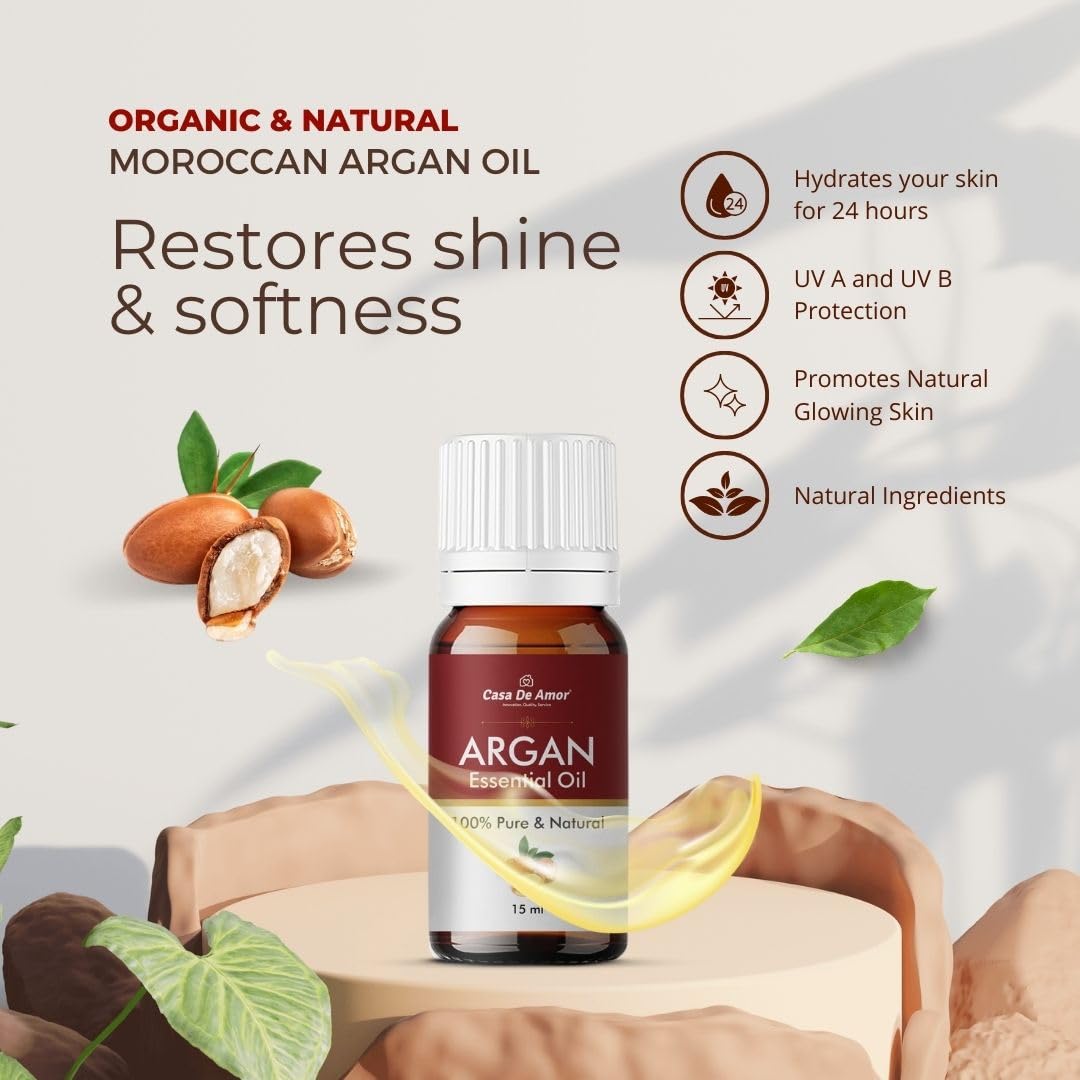 Pure Organic Argan Oil for Hair Growth, Skin Moisturizer & Stretch Mark Care - 100% Natural Treatment for Hair, Face, Nails & Lips - 15ml Bottle for Men & Women - Perfect for Daily Beauty Routine & Anti-Aging Skincare