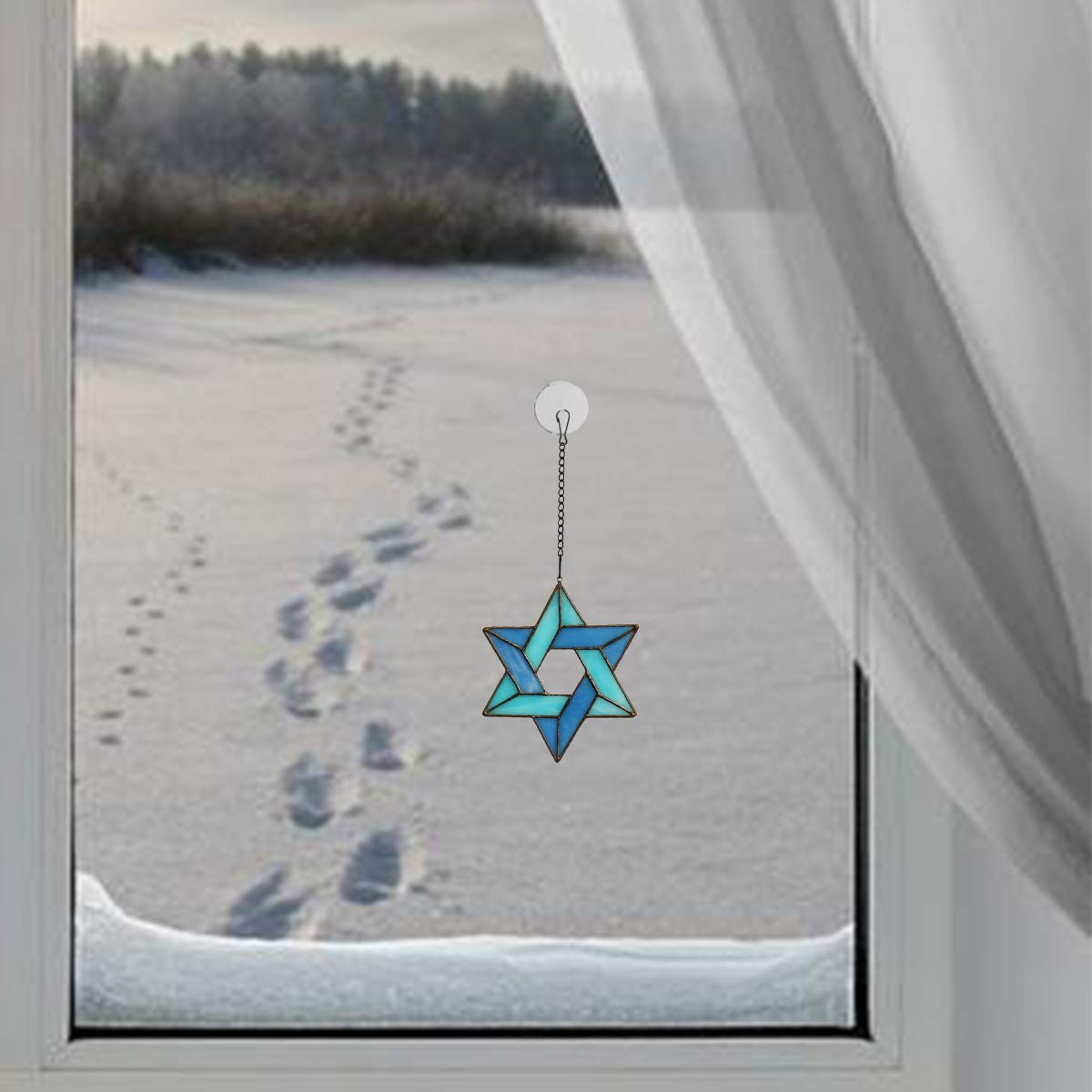 Beautiful Jewish Star Stained Glass Window Hanging - Star of David Suncatcher for Home & Office Decor - Meaningful Birthday & Housewarming Gifts for Women - Perfect for Jewish Holidays, Spiritual Spaces & Family Protection