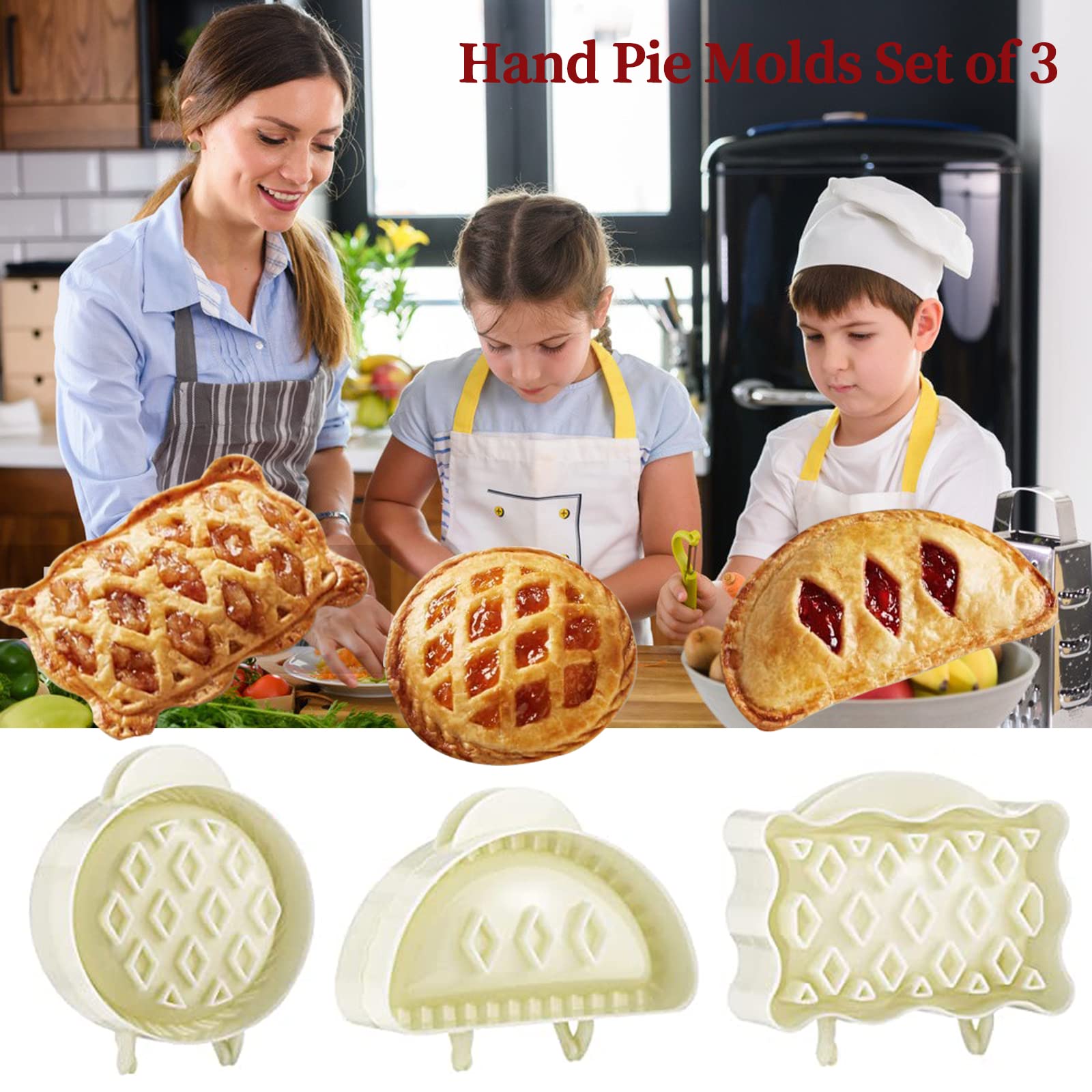 Mini Hand Pie Molds Set - Dough Press & Pocket Pie Maker for Halloween, Christmas, Parties - Easy to Use Baking Tool for Homemade Pies, Empanadas & Pastries - Perfect for Holiday Baking, Potlucks & Family Gatherings (White)