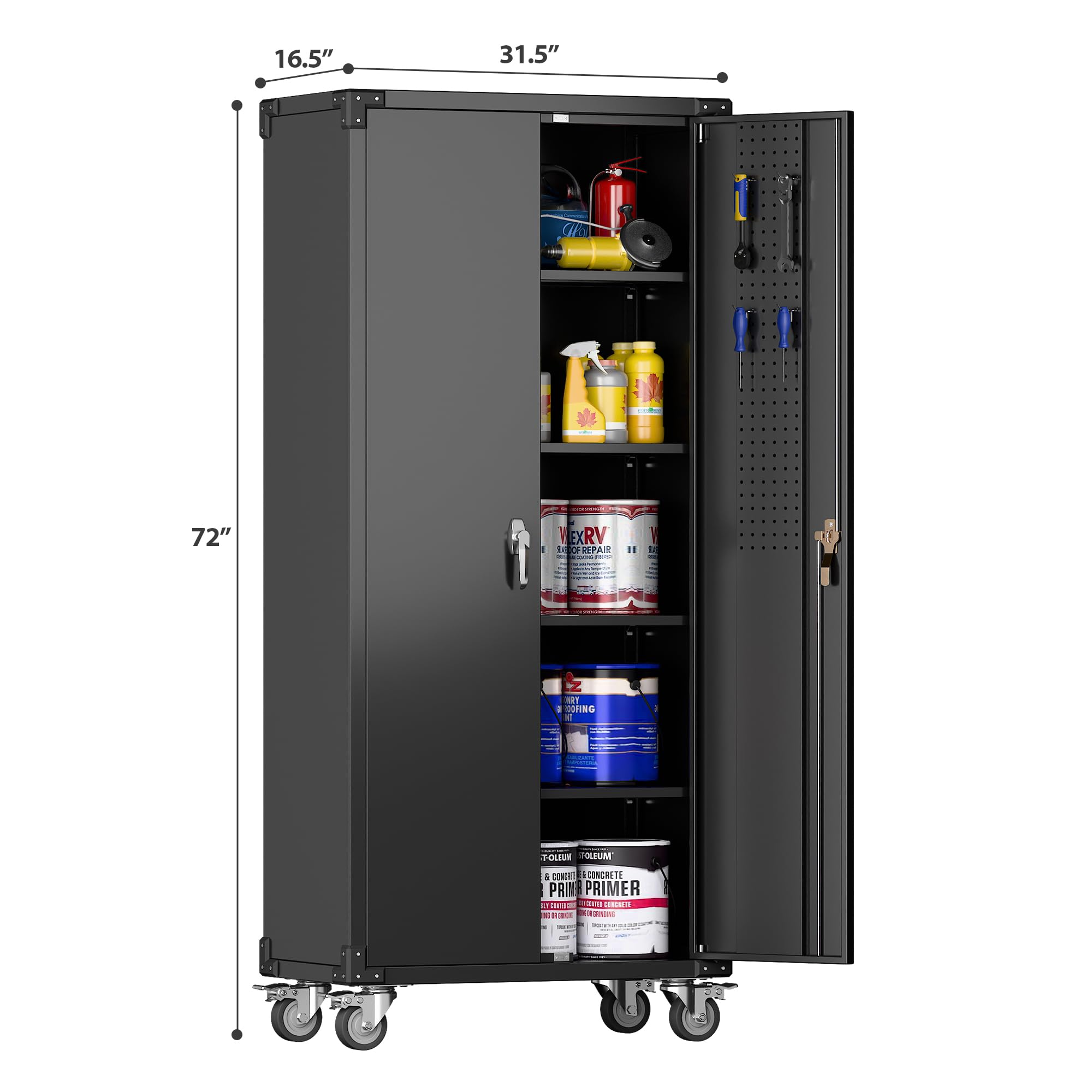 Heavy-Duty Metal Storage Cabinet with Wheels - 72