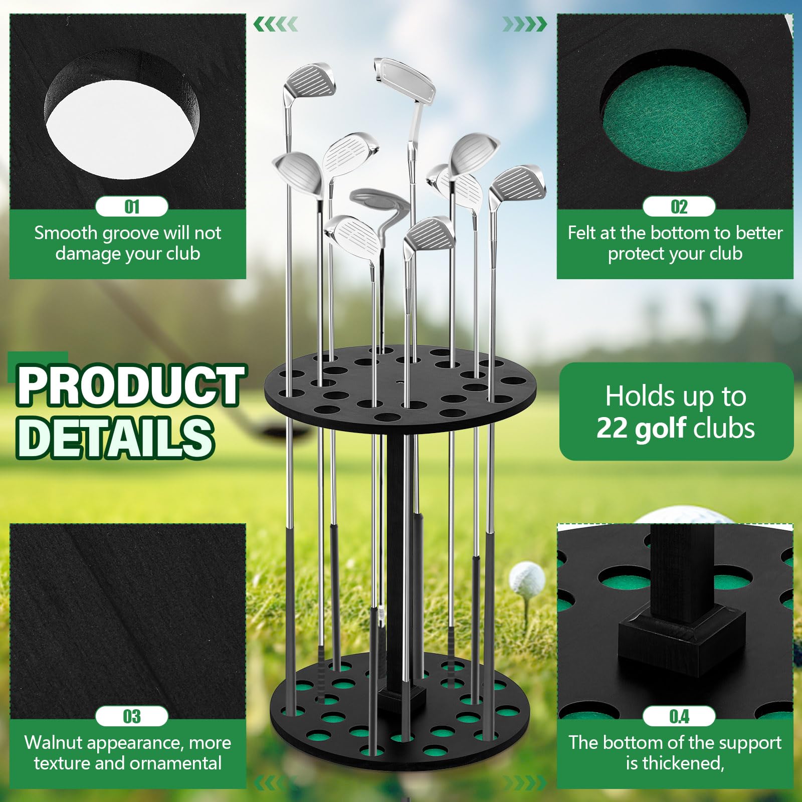 Wooden Golf Club Display Rack & Pool Stick Organizer - 22 Slot Golf Club Holder for Home, Office, and Game Room Storage