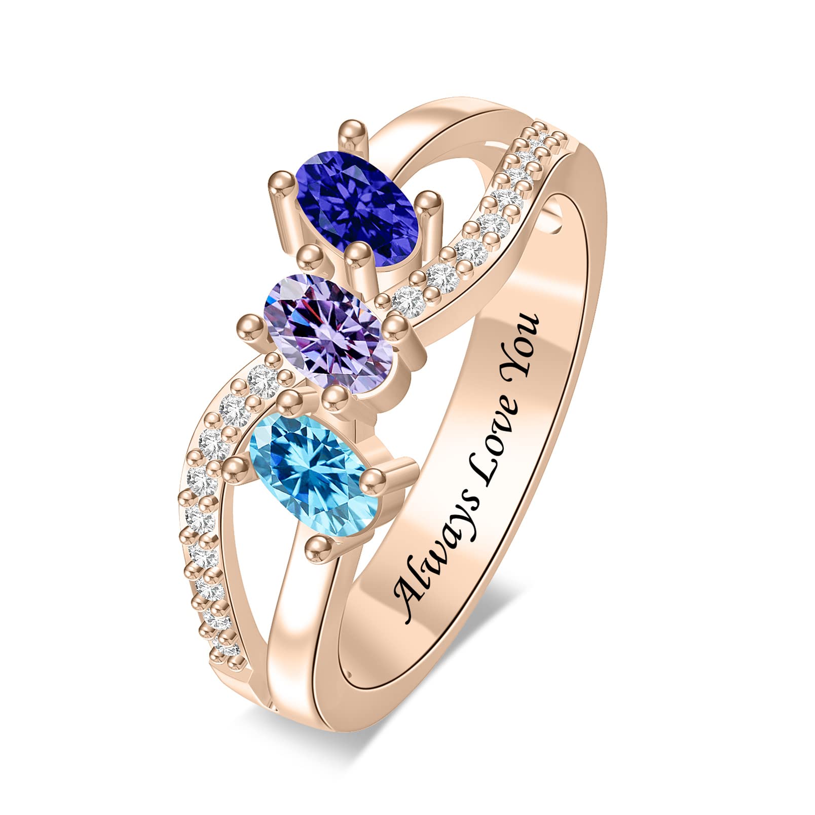 Personalized Sterling Silver Rings for Women - Custom Simulated Birthstone Infinity Band Rings - Perfect Mother's Day Gift, Anniversary Present & Everyday Jewelry for Special Occasions