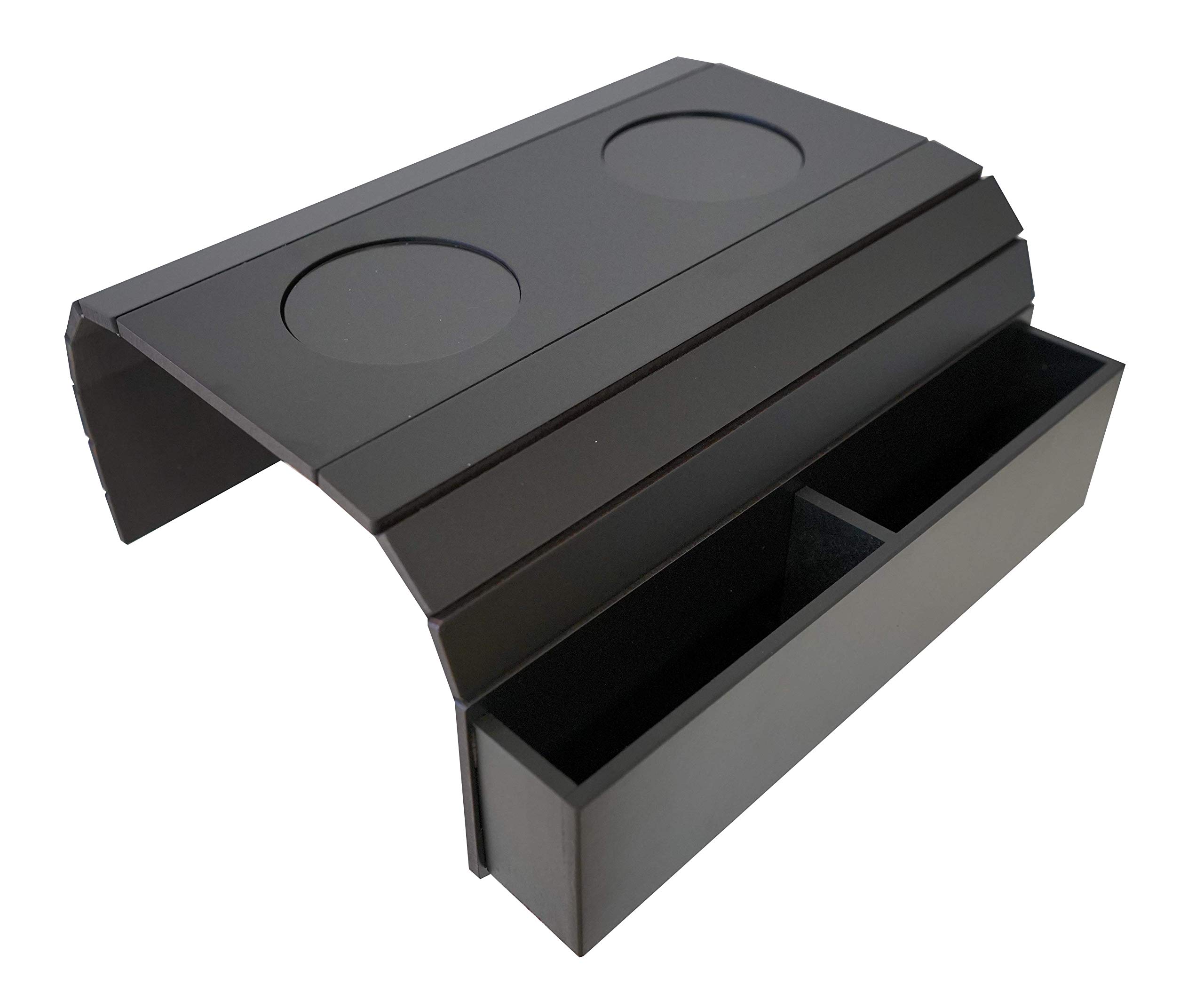 Black Sofa Arm Tray Table with Pockets - Remote Control & Phone Holder, Armrest Organizer for Living Room, Bedroom, Office - Perfect for Snacks, Drinks & Device Storage While Watching TV or Working