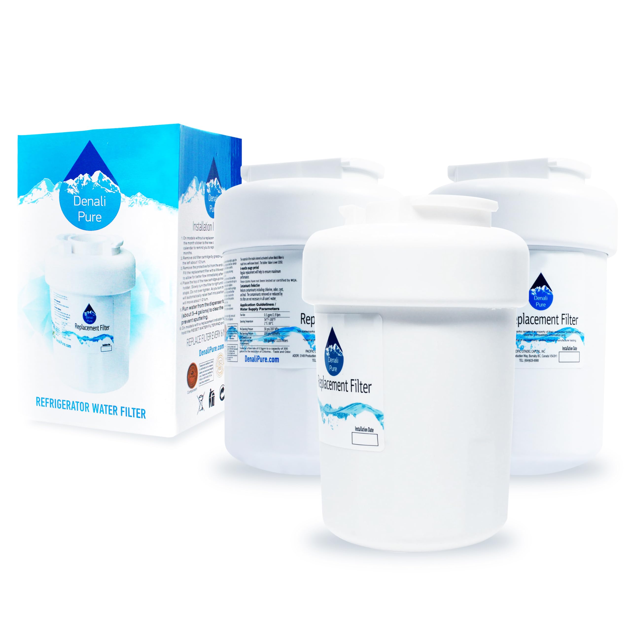 3-Pack GE PSC23SGPASS Refrigerator Water Filter Replacement - Compatible with GE MWF & MWFP Refrigerator Filters | Improves Water Taste & Safety for Drinking, Ice Maker & Coffee