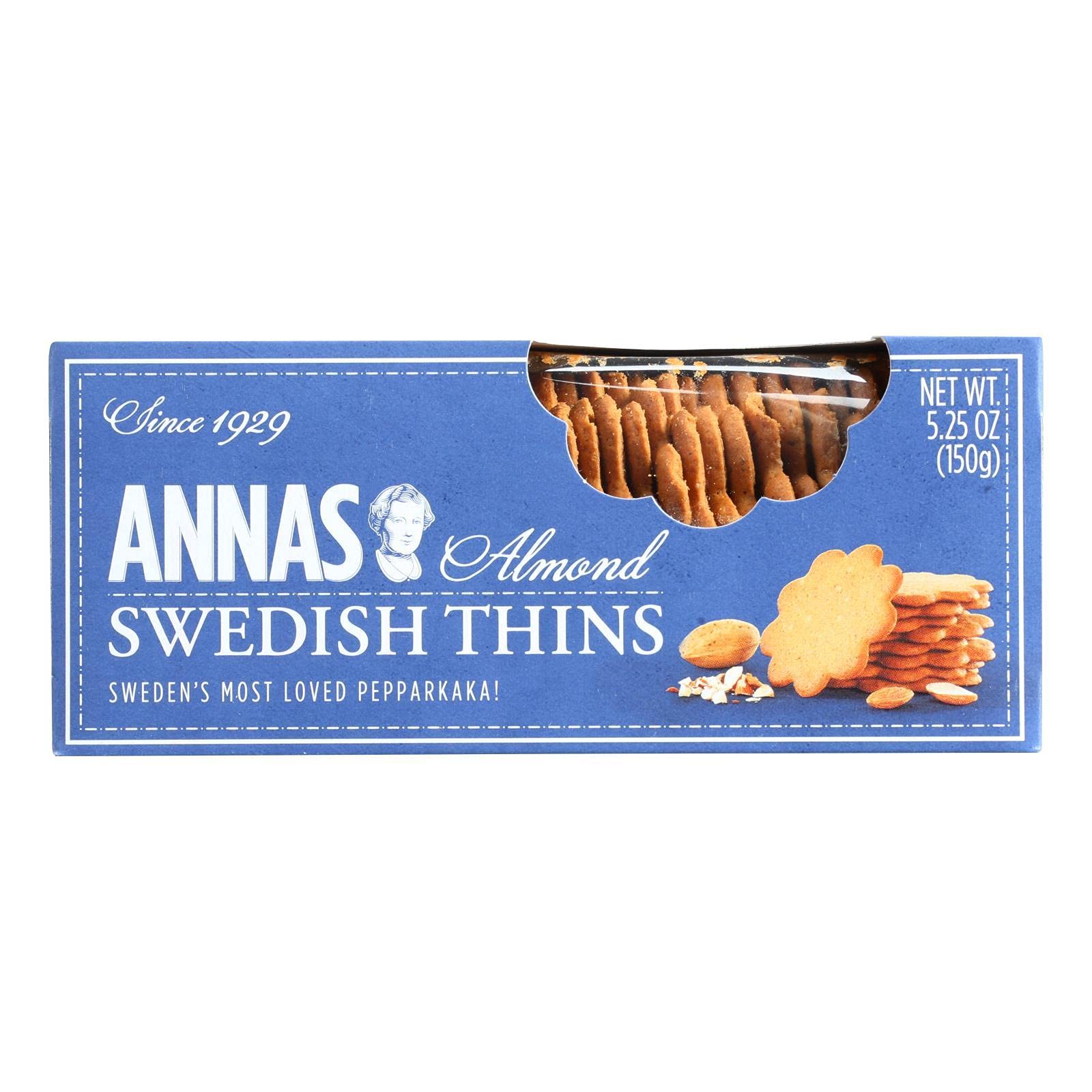 Anna's Almond Thins Swedish Cookies 5.25 Oz (Pack of 12) - Crispy Almond Biscuits for Tea Time, Gifts & Holiday Snacking