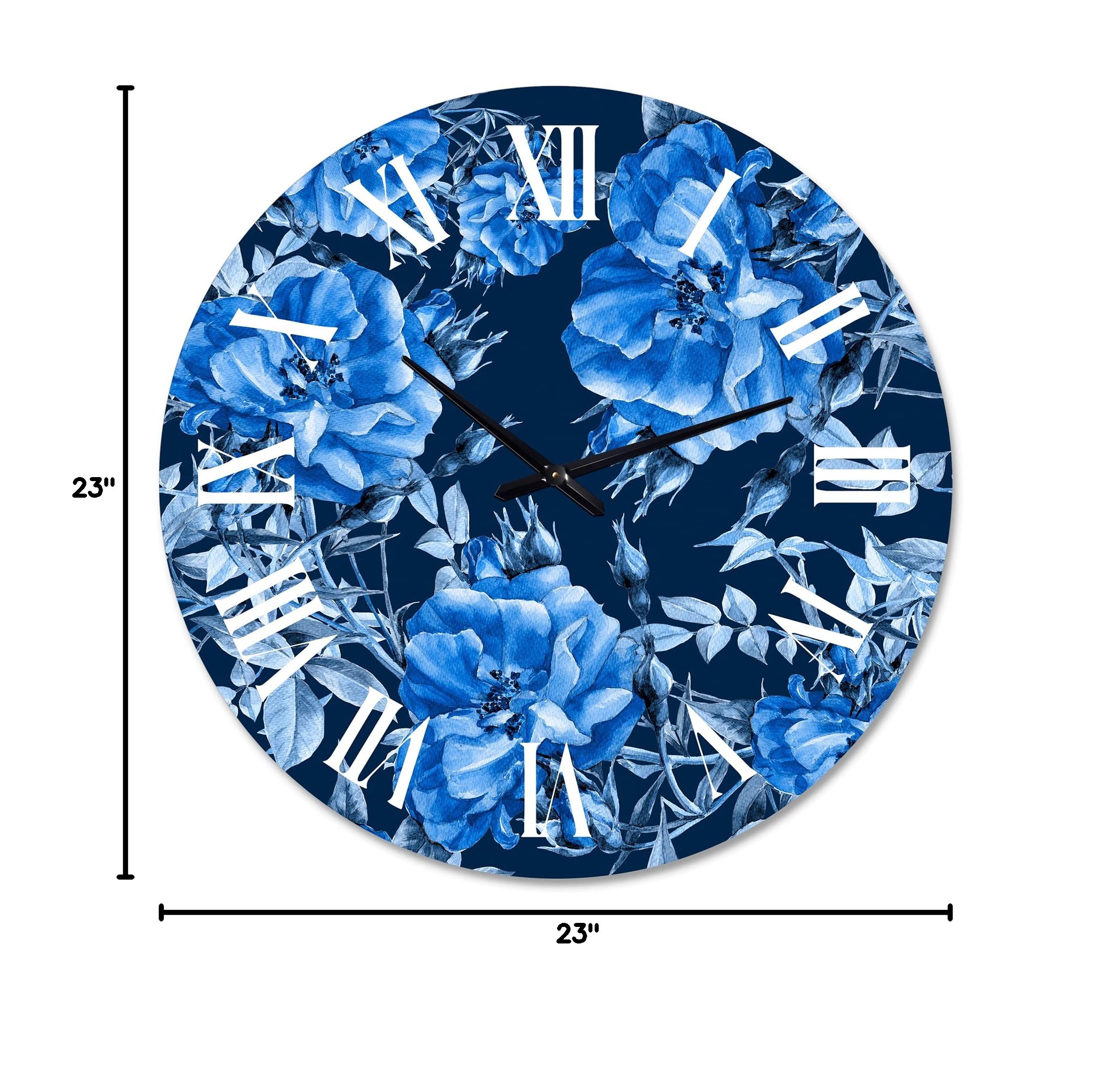 Blue Abstract Wildflowers Wall Clock - Large Modern Floral & Botanical Wall Decor for Office, Living Room, Bedroom | Perfect for Home & Workspace Décor
