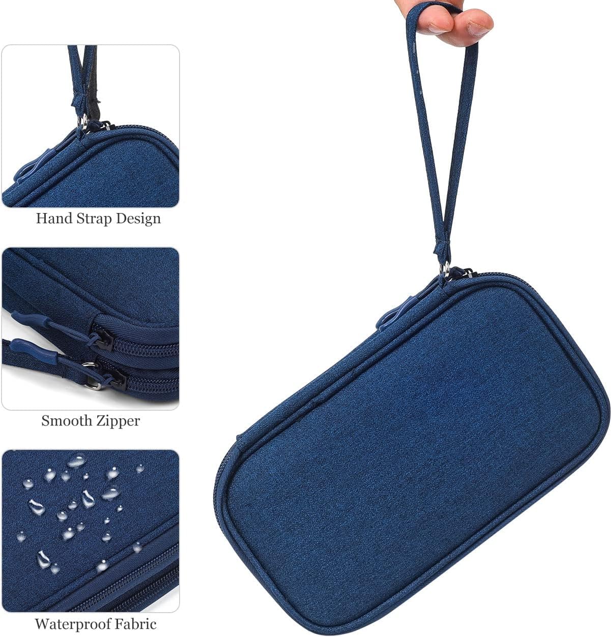Portable Electronic Organizer Travel Case - Navy Blue Cable Storage Bag for Power Bank, Charging Cords, USB Cables & Earphones | Perfect for Business Trips, Daily Commute & Home Office Organization