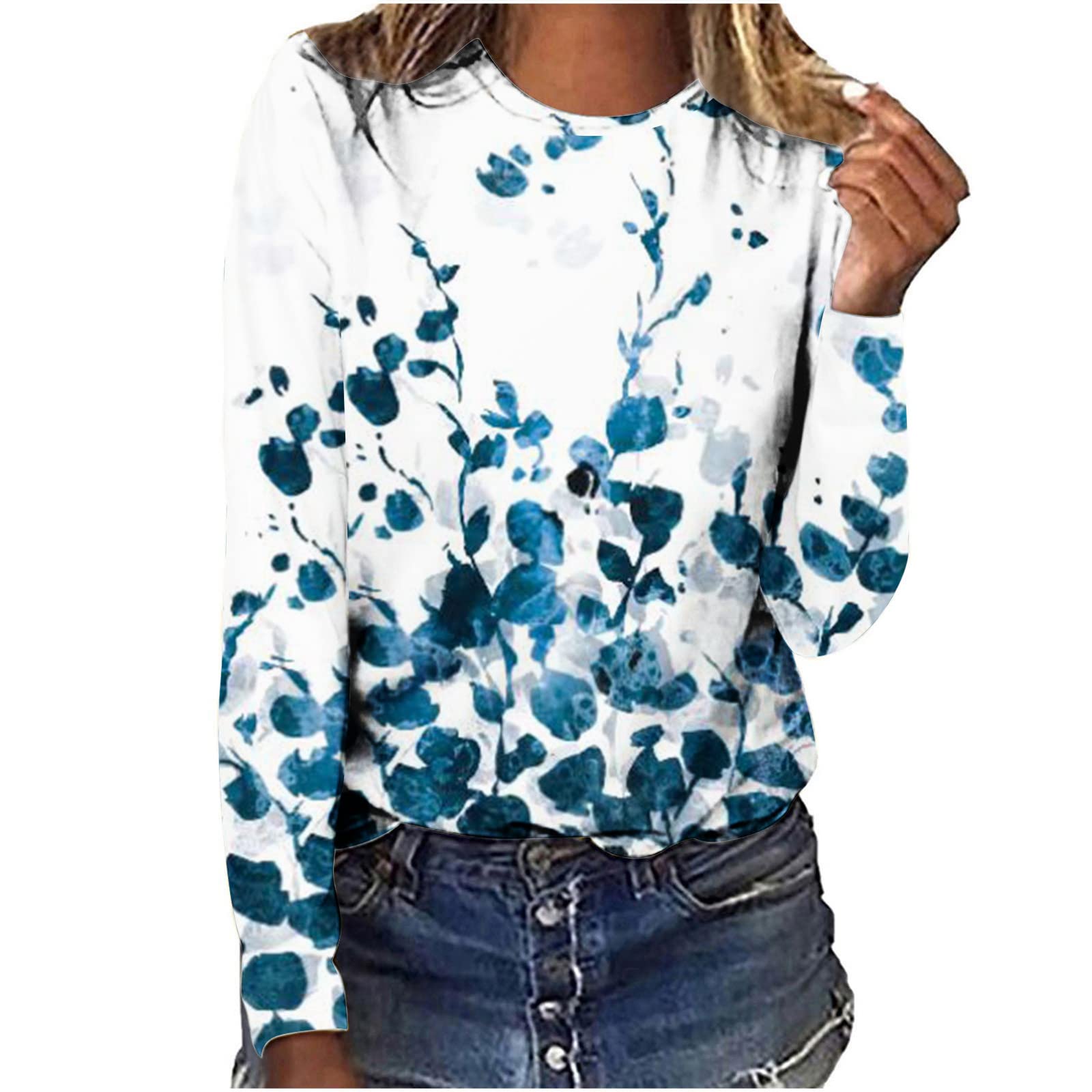 Women's Tie Dye Long Sleeve Blouse - Floral Print Casual Loose T-Shirt for Workout & Everyday Wear | Lightweight Comfortable Yoga & Lounge Top