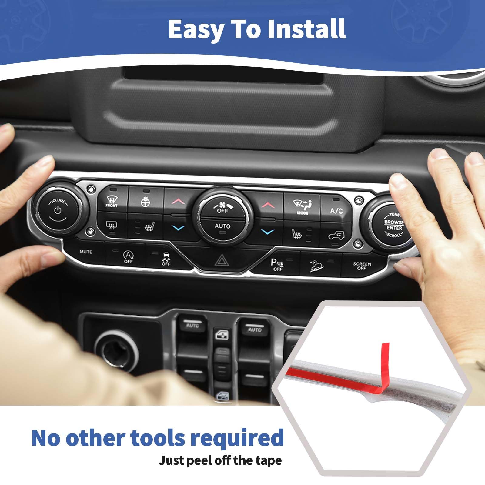 Silver RT-TCZ AC Switch Cover Trim Frame for Jeep Wrangler JL JLU & Gladiator JT (2018-2023) - Premium Dash Accessory for Interior Customization | Perfect for Off-Roading & Daily Driving