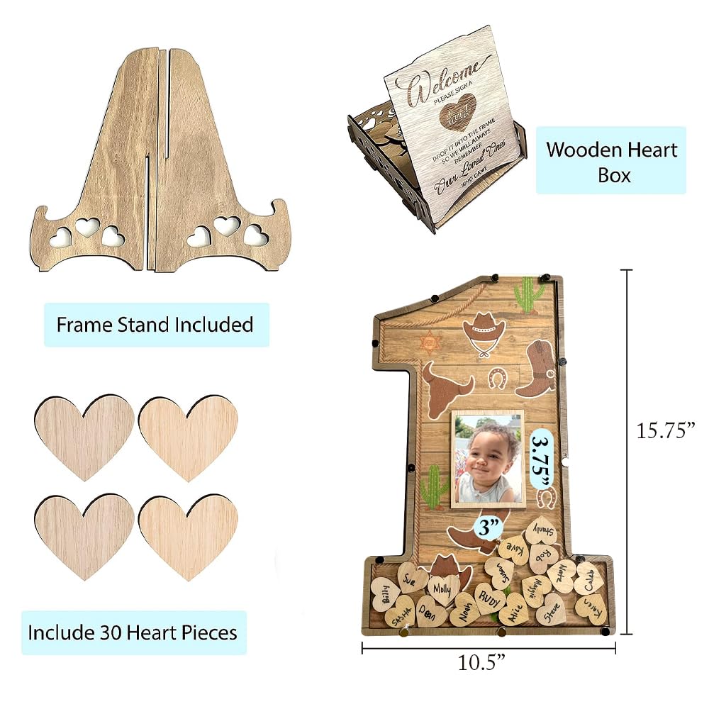My First Rodeo Birthday Guest Book & Photo Frame Keepsake - Cowboy Cowgirl 1st Birthday Decor for Boys & Girls - Western Theme Party Sign-In Game Centerpiece (Perfect for Wild West Themed Birthday Parties & Baby Showers)