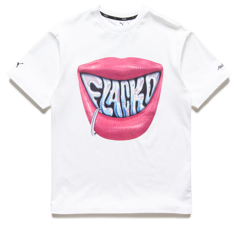 A$AP Rocky x Puma Flacko Smile T-Shirt - White Cotton Graphic Tee for Streetwear & Hip Hop Fashion