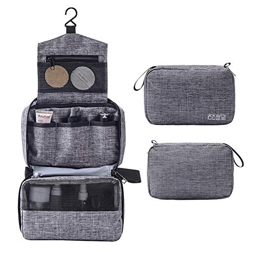 YLQP Waterproof Hanging Toiletry Bag for Travel - Compact Makeup Organizer Case with Hook for Women & Men (Gray) | Perfect for Camping, Gym, and Airplane Carry-On