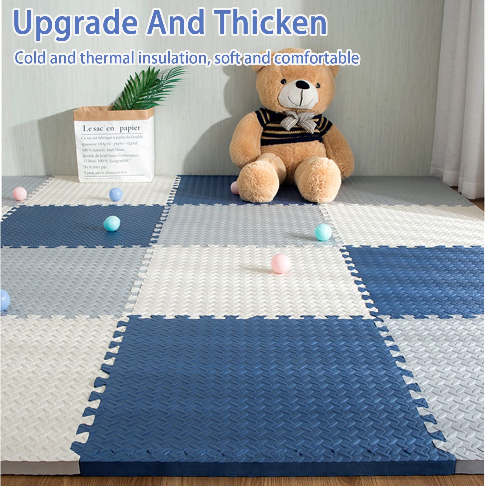 12-Piece Interlocking EVA Foam Floor Mats, 1/2 Inch Thick Puzzle Exercise Tiles with Borders - Non-Slip Playroom Rug for Kids, Home Gym, Nursery & Bedroom (24x24 Inches, Brown) - Perfect for Toddler Play Areas, Home Workouts & Floor Protection