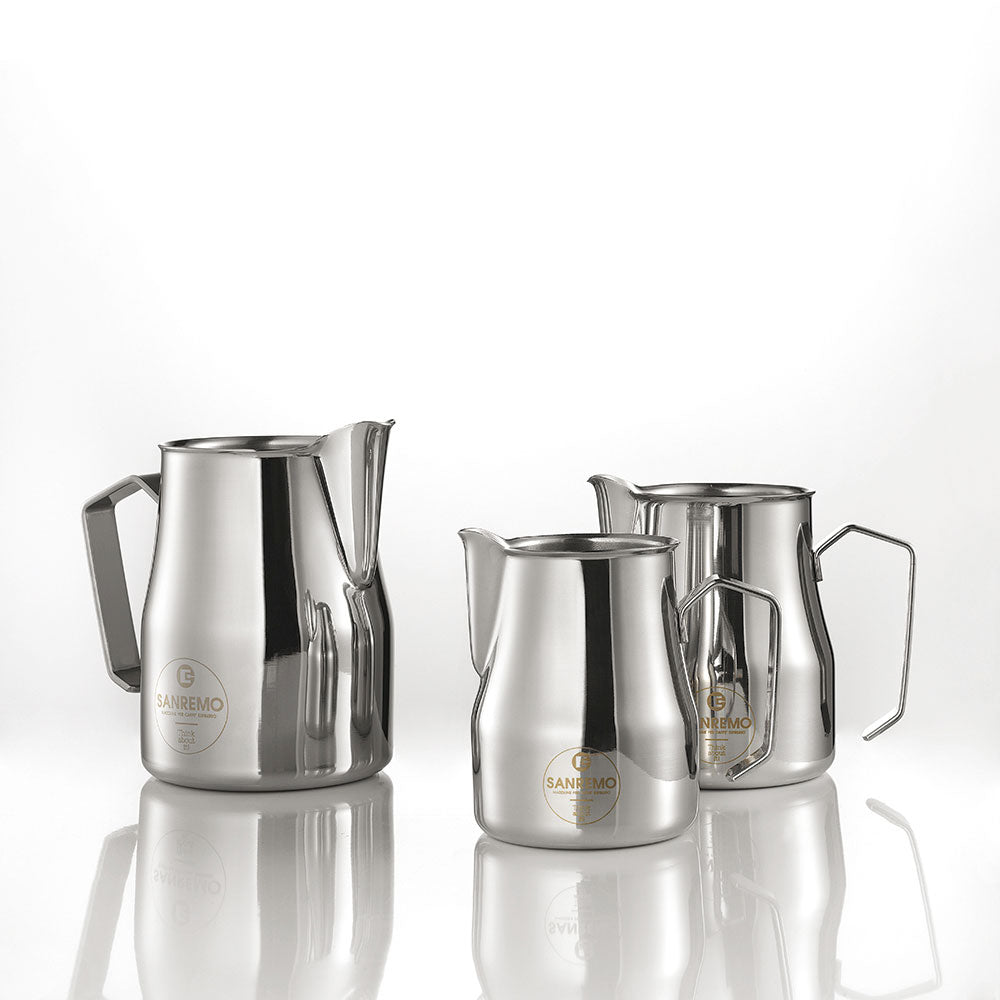 Premium Sanremo Stainless Steel Milk Frothing Pitcher - Barista-Grade for Perfect Latte, Cappuccino & Hot Chocolate at Home or Cafe