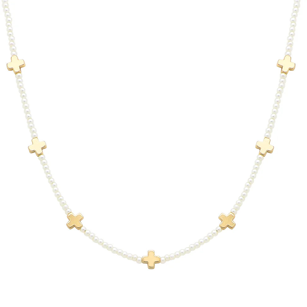 Elegant Pearl and Gold Cross Necklace for Women - Perfect Gift for Baptism, First Communion & Religious Occasions