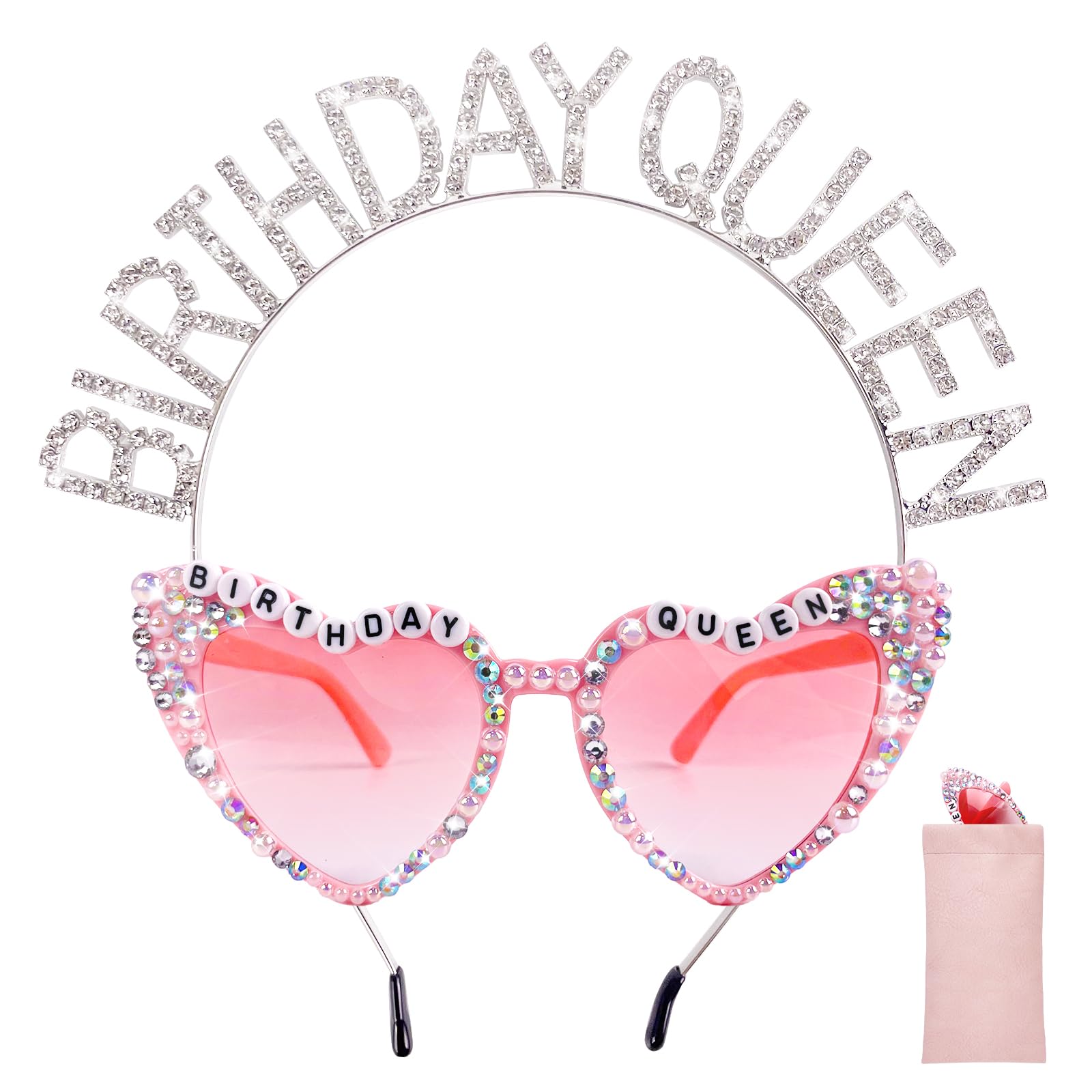 Birthday Queen Sunglasses with Crown - Women's & Girls' Birthday Glasses Headband Tiara Set - Fun Party Accessories & Decorations for Bachelorette, Bridal Showers & Birthday Celebrations