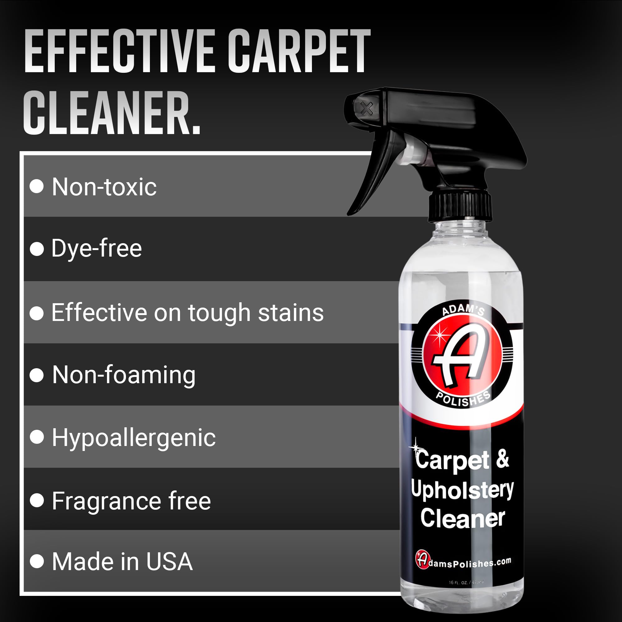 Adam's Polishes Carpet & Upholstery Cleaner - Powerful Auto Detailing Spray for Car Seats, Floor Mats & Fabric | Professional Stain Remover for Cloth, Upholstery & Car Interiors | Perfect for Deep Cleaning, Odor Removal & Car Maintenance