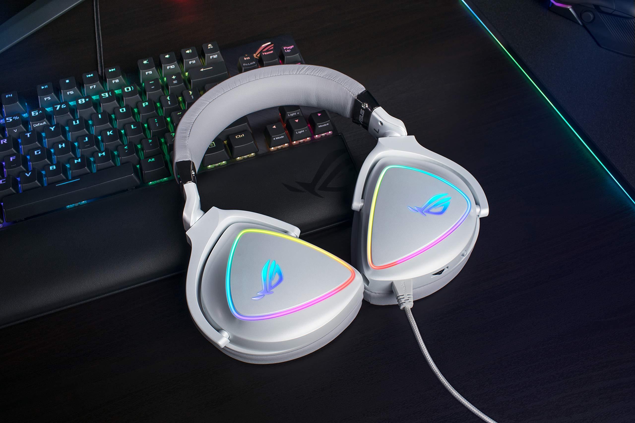 ASUS ROG Delta RGB Gaming Headset with Hi-Res ESS Quad-DAC | Circular RGB Lighting | USB-C for PC, PS5, Xbox & Mobile | Detachable Mic | White - Perfect for Competitive Gaming & Streaming