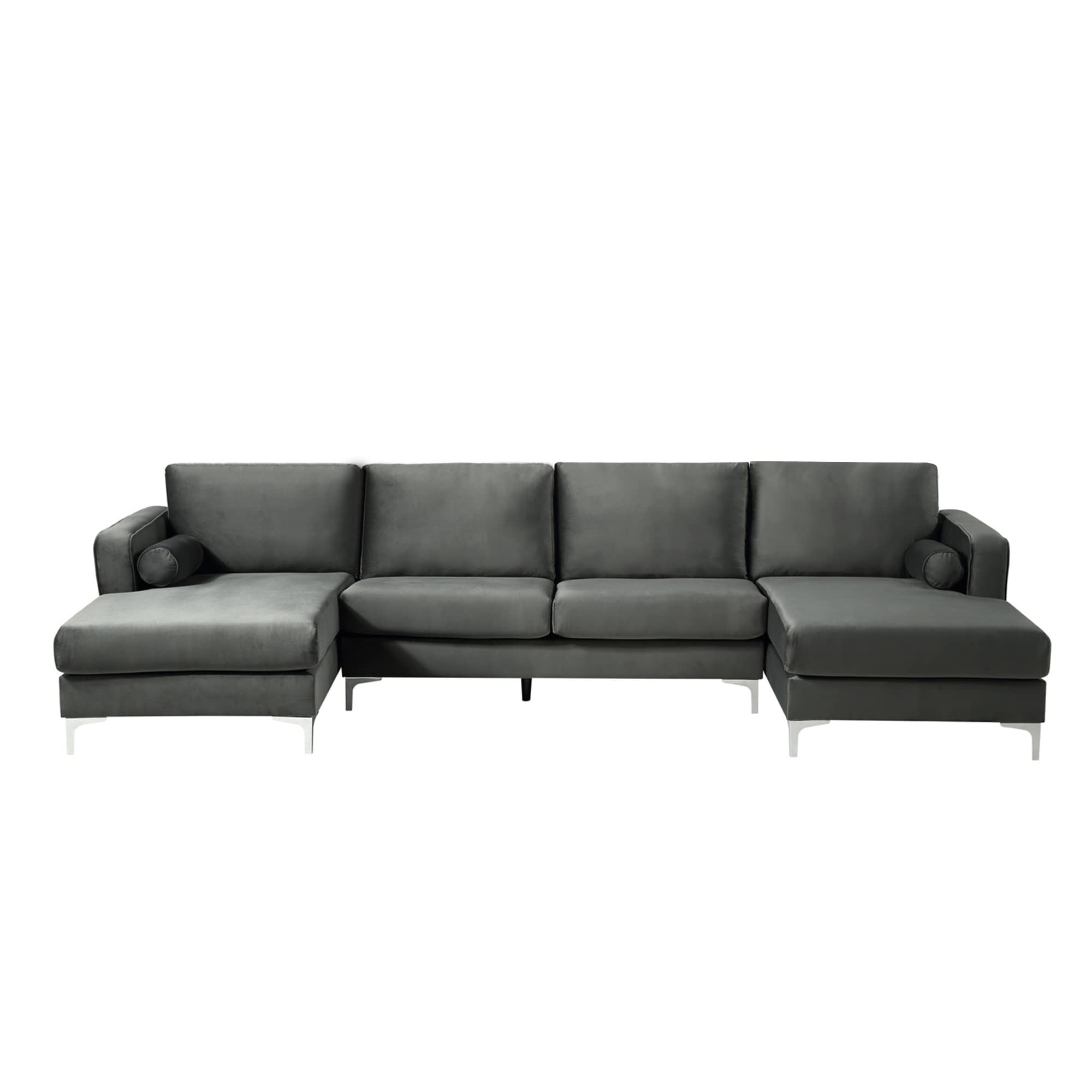 Modern Velvet U-Shaped Sectional Sofa with 2 Pillows - Elegant Upholstered Couch for Living Room, Apartment & Small Spaces | Perfect for Entertaining Guests or Cozy Family Movie Nights