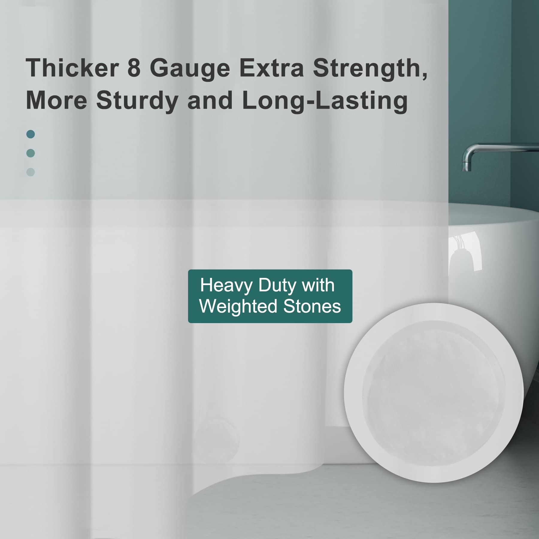 AmazerBath 36x72 Inch Heavy Duty PEVA Shower Curtain - Frosted Plastic Bathroom Stall Curtain with 6 Grommets & 2 Weighted Stones - Waterproof Stand Up Shower Liner for Small Bathrooms, Apartments, and Dorms