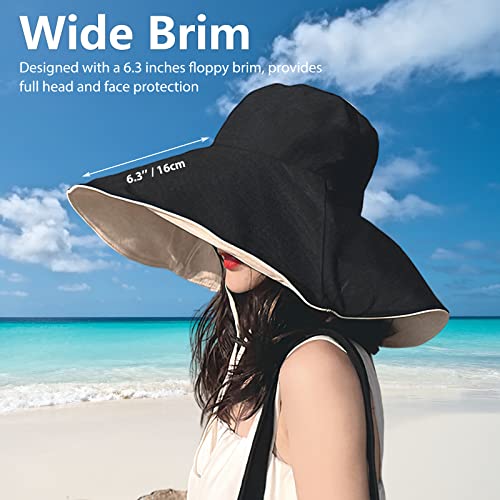 Women's Wide Brim Sun Hat for Beach - UPF 50+ UV Protection Summer Straw Hat for Outdoor, Travel & Vacation