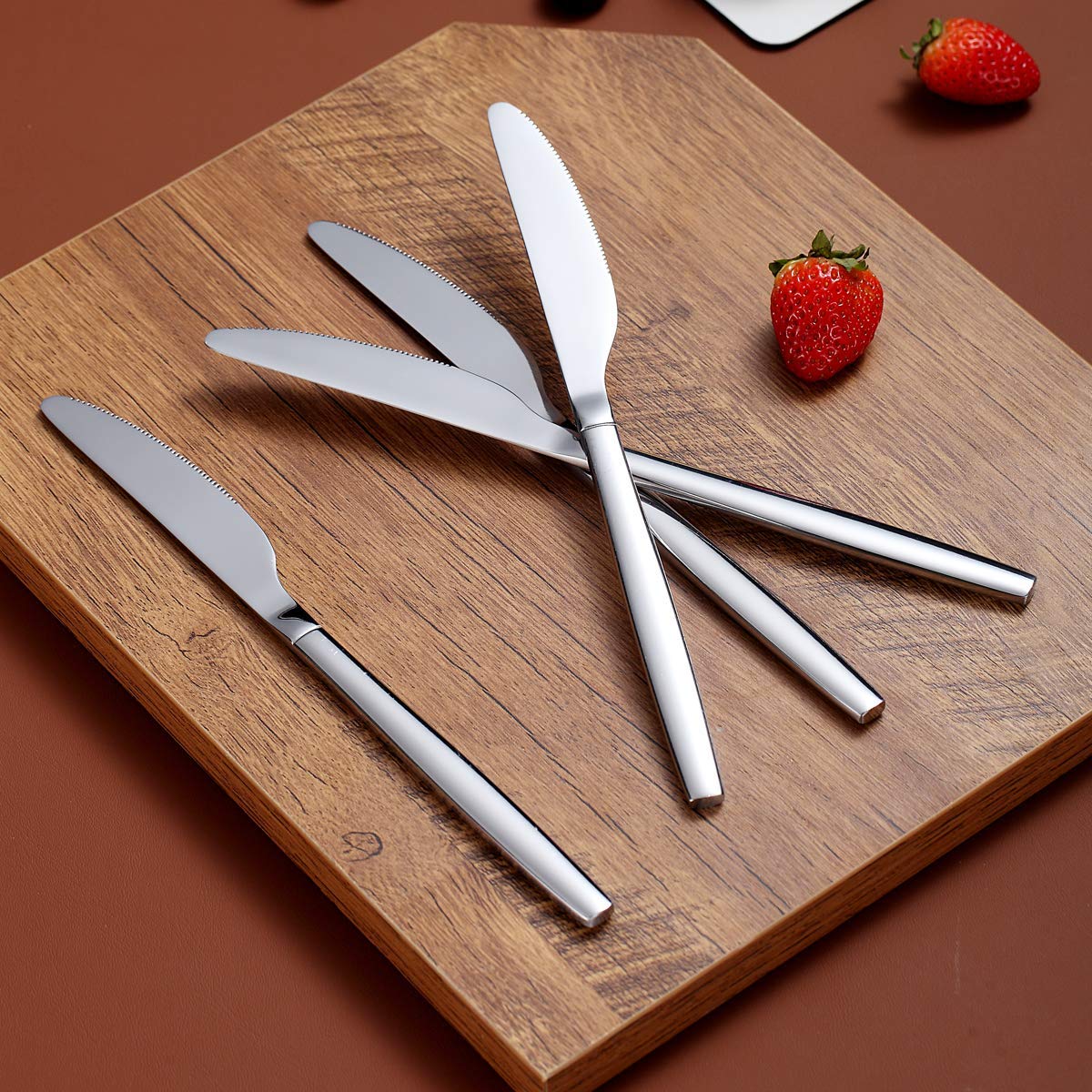 Berglander 6-Piece Stainless Steel Dinner Knife Set - Modern Shiny Butter & Table Knives, Dishwasher Safe - Perfect for Fine Dining, Restaurants & Home Entertaining
