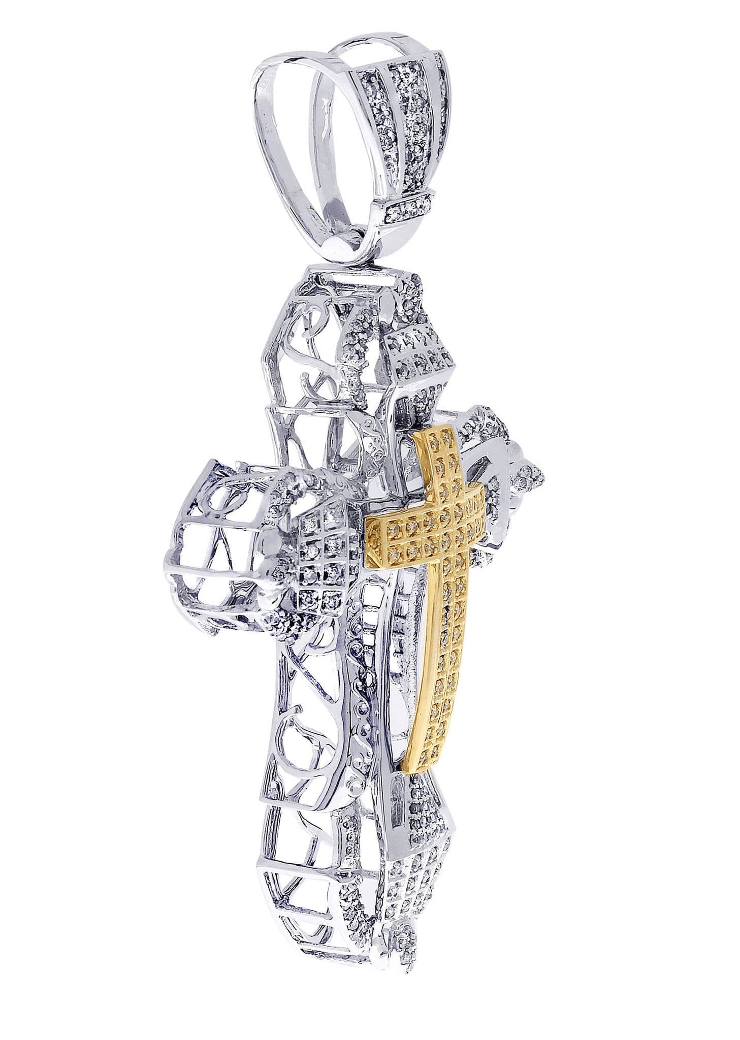 1.72 Carat Diamond Cross Pendant Necklace - 30.68 Grams Solid Gold Religious Jewelry for Women - Perfect for Baptism, First Communion & Special Occasions
