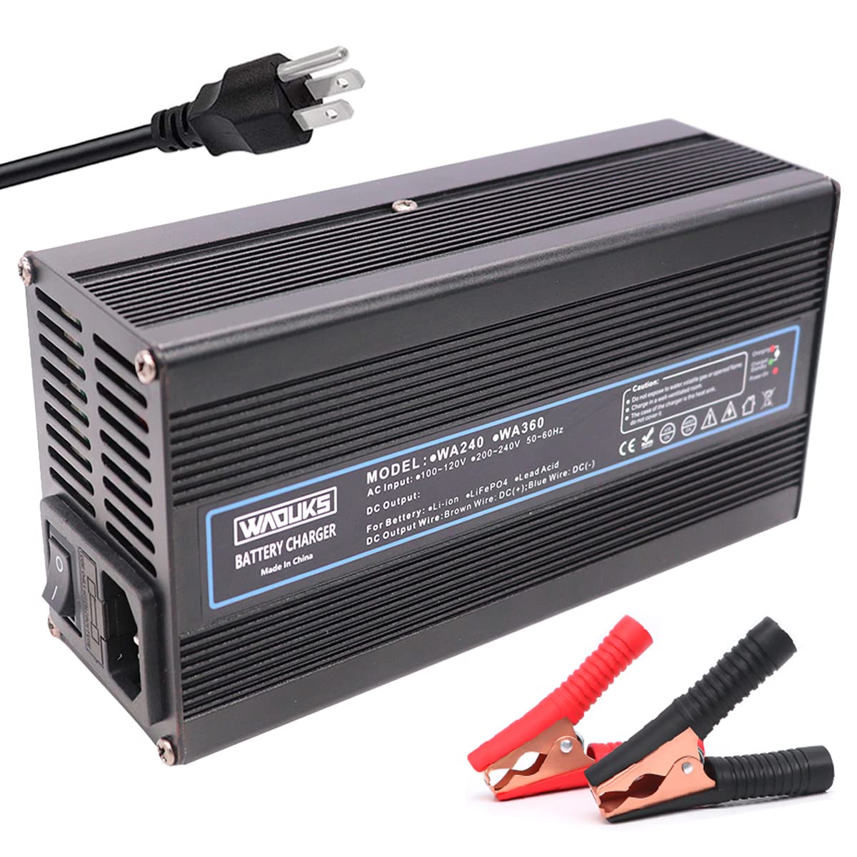 14.6V 20A Smart LiFePO4 Battery Charger with Cooling Fan & Aluminum Case - Fast Charging for 4S 12V/12.8V Lithium Iron Phosphate Battery Packs - Perfect for Solar Systems, Electric Vehicles, and Marine Applications