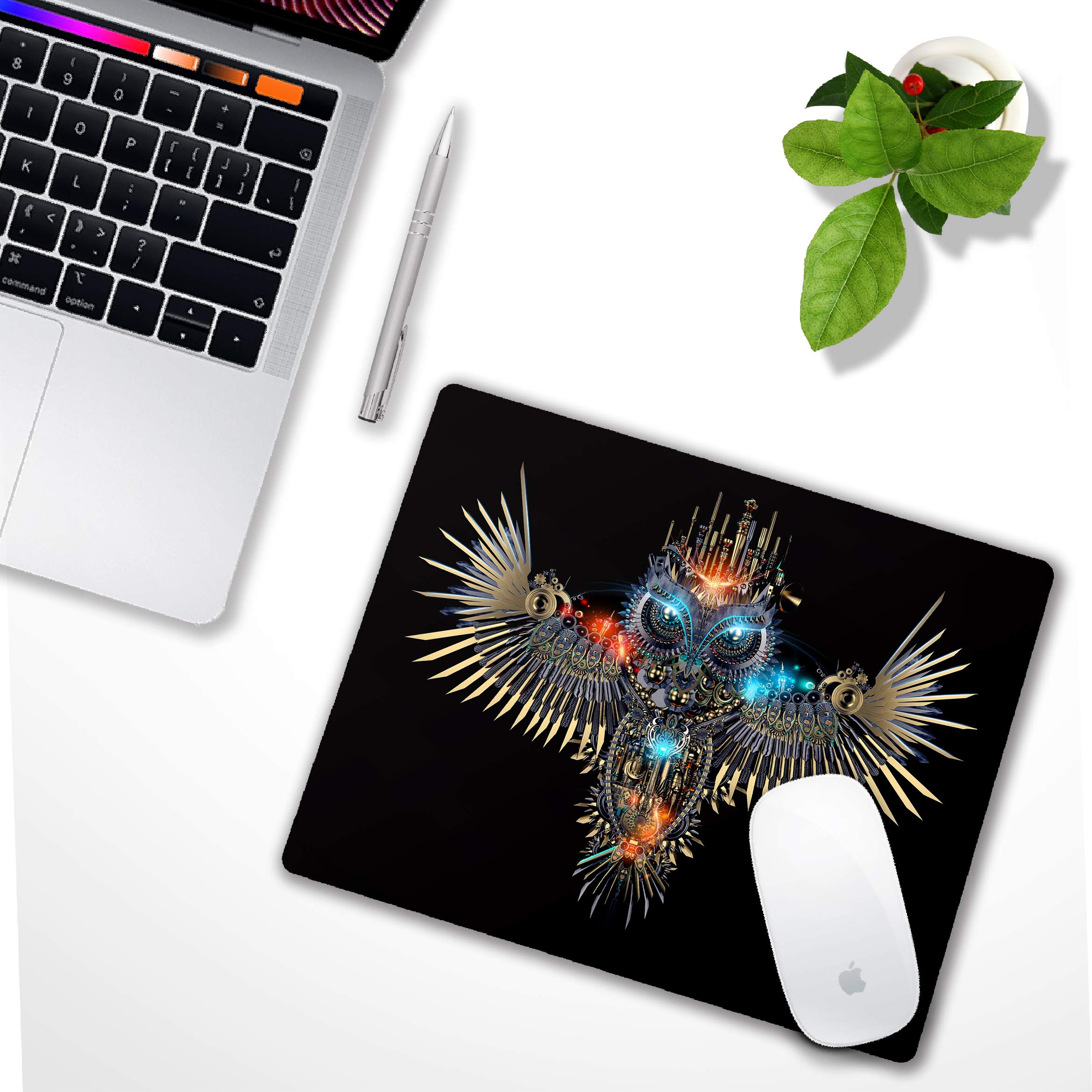 Personalized Mechanical Owl Design Small Non-Slip Rubber Mouse Pad for Computer & Office Use - Perfect for Gaming, Work, and Home Office Setup