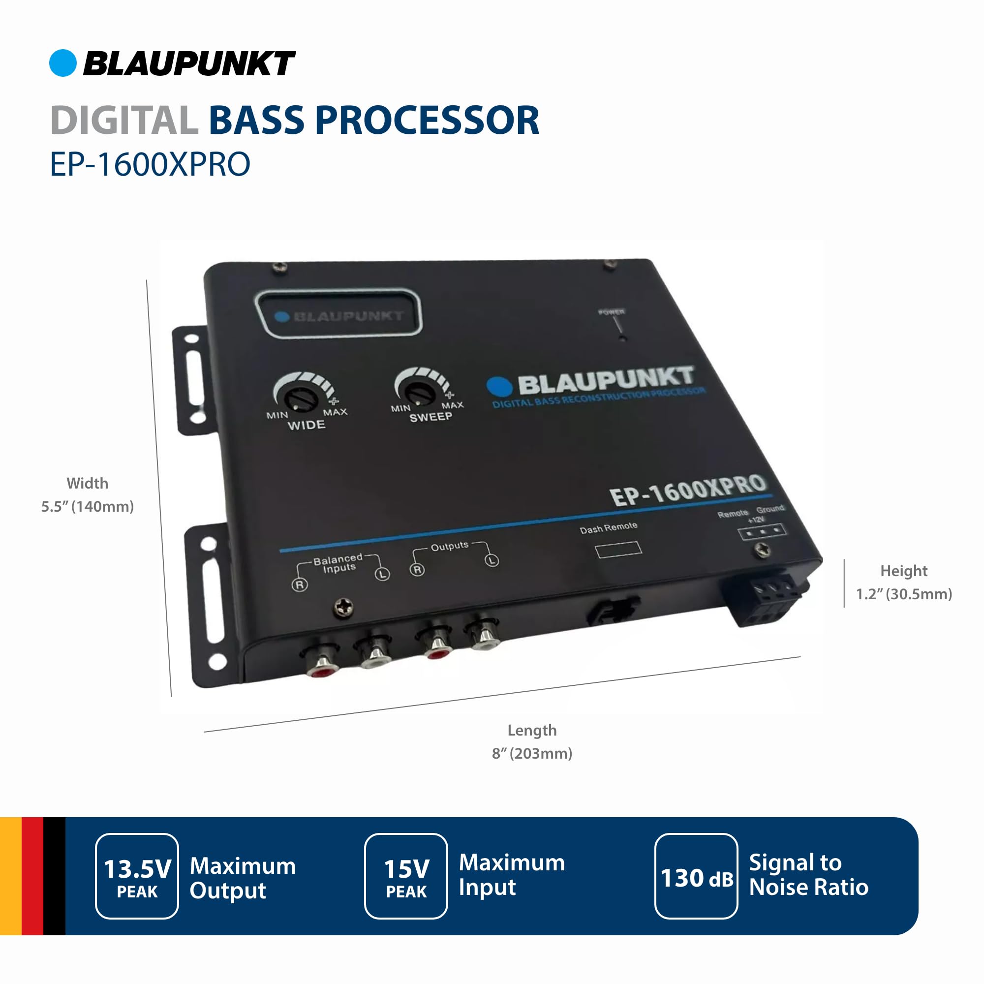 BLAUPUNKT EP-1600XPRO Digital Bass Enhancer Processor - Car Audio Booster with Digital Sound Restoration, Maximizer & Reproducer - Black - Perfect for Car Audio Systems & Bass Enhancement