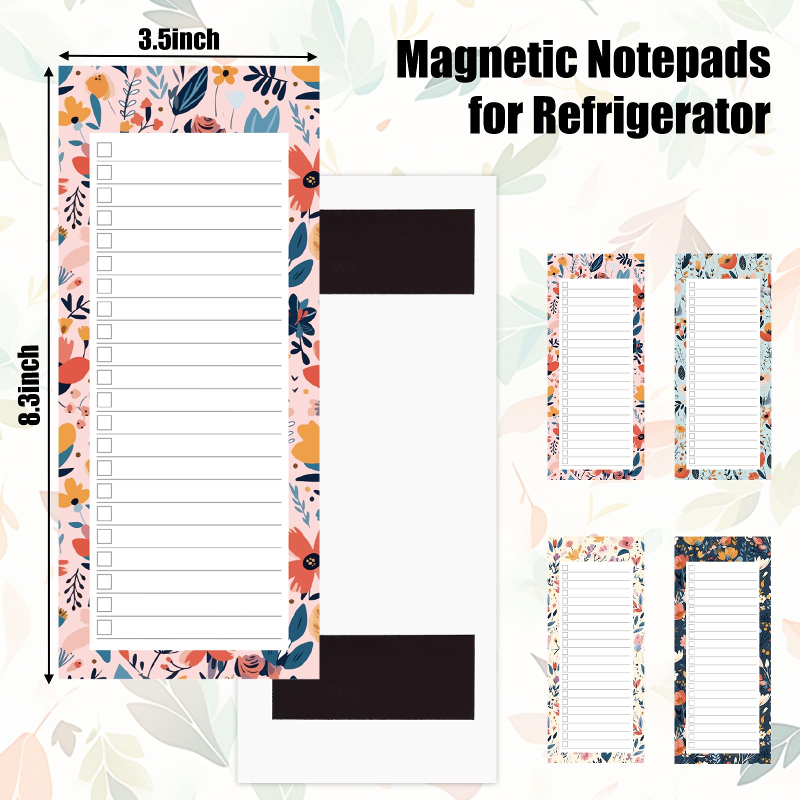 HIBOX 4-Pack Magnetic Refrigerator Notepads - Floral Design Grocery Shopping List, To-Do List & Reminder Pads (50 Sheets/Pad) - Perfect for Kitchen Organization & Family Message Board