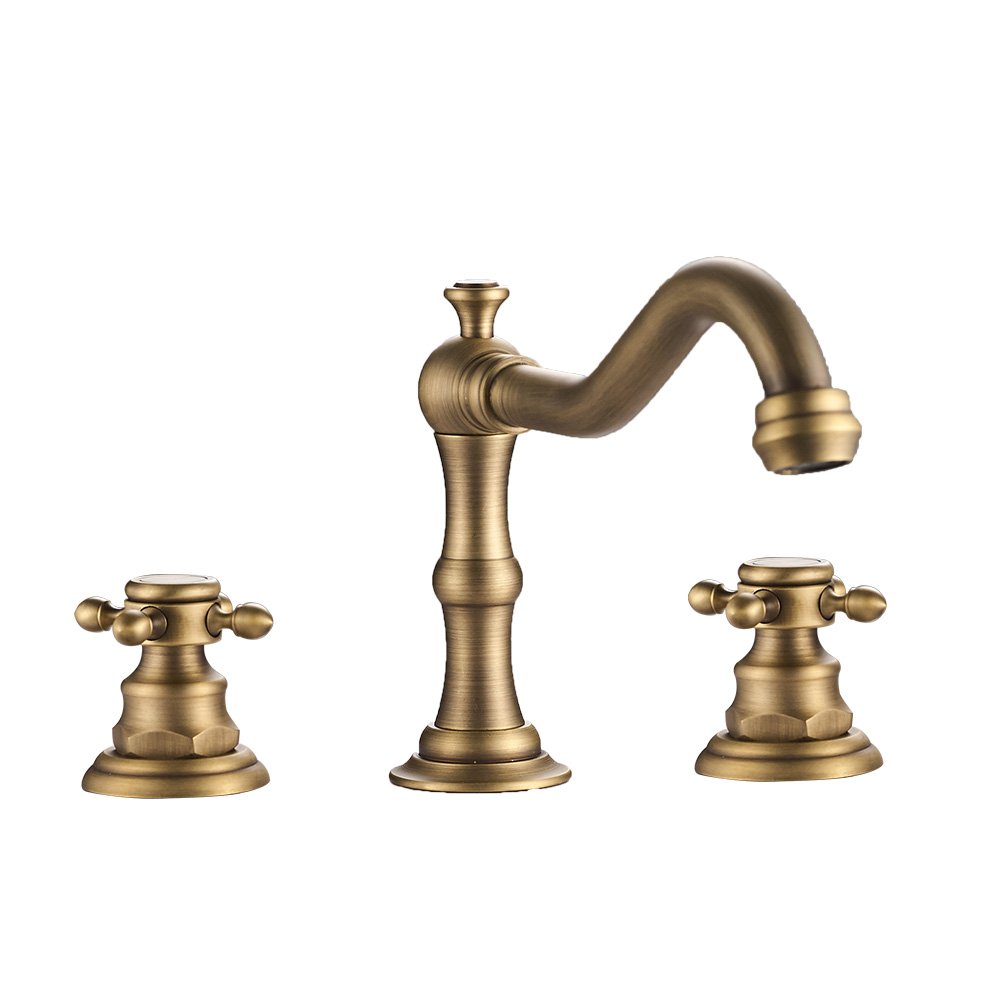 Vintage Bronze Widespread 3-Hole Bathroom Sink Faucet with Dual Cross Knobs - Classic Mixer Tap for Bathroom Vanity, Powder Room, and Guest Bath Decor